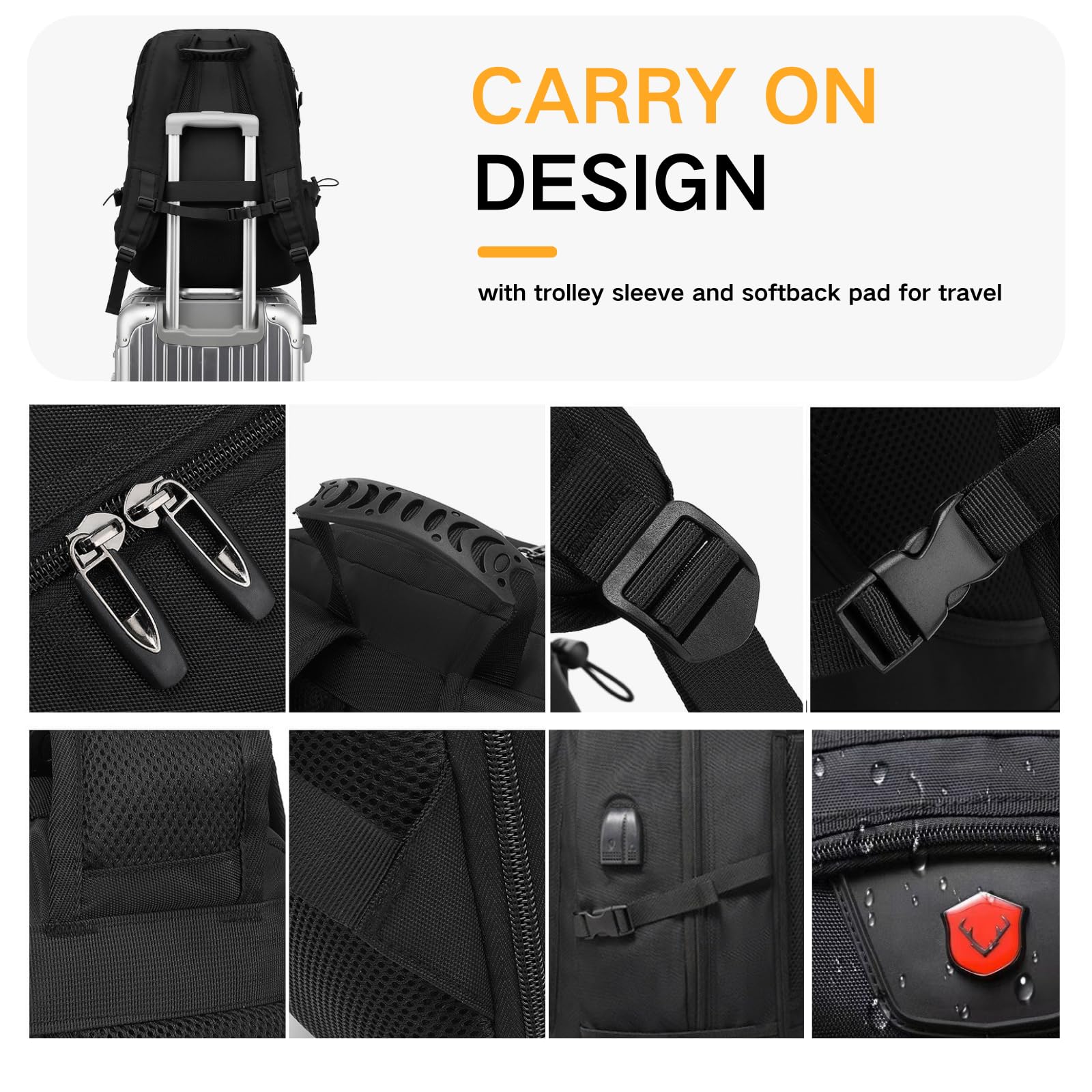 50L Travel Backpack for Men & Women - 17 Inch Laptop Compartment, TSA Approved Carry On Backpack with USB Charging Port, Waterproof Anti-Theft Design & Shoe Storage - Perfect for Air Travel, Hiking & Business Trips (Black)