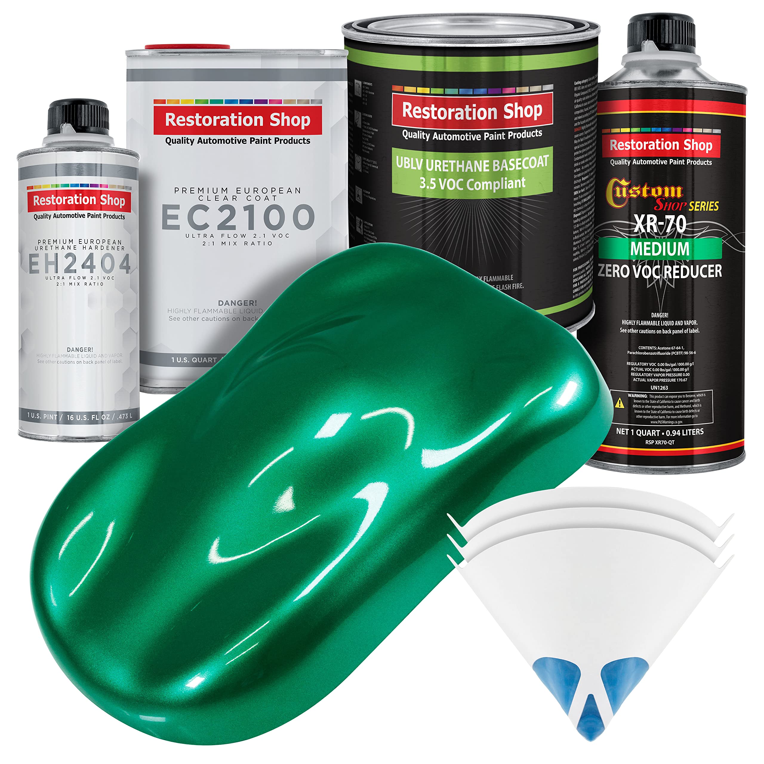 Restoration Shop Rally Green Metallic Low VOC Urethane Basecoat with European Clearcoat Auto Paint - Complete Quart Paint Color Kit for Car Restoration & Custom Projects - Perfect for Automotive Touch-Ups, DIY Car Painting & Professional Auto Body Work