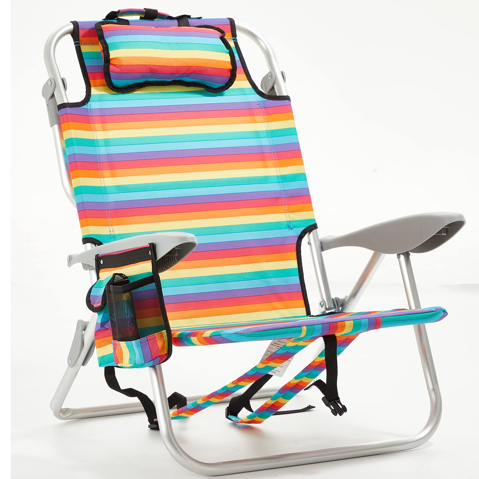 **Canpsky Portable Folding Beach Chair for Adults - 4 Position Adjustable, Lightweight Camping & Sand Chair with Headrest, Rainbow Stripe - Perfect for Beach, Pool, Picnic, Backyard & Outdoor Relaxation**