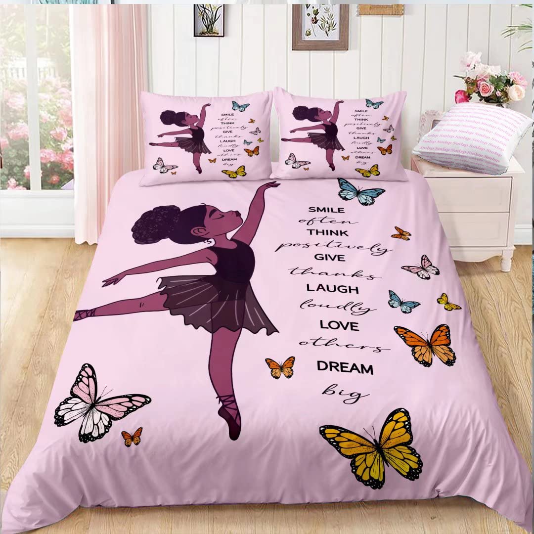 Black Girl Ballerina Bedding Set King Size - African American Duvet Cover with 2 Pillowcases - Black Ballet Dancer Comforter Set - Kids & Teens Bedroom Decor - Perfect for Dance Themed Rooms & Ballet Lovers (1 Duvet + 2 Pillowcases)