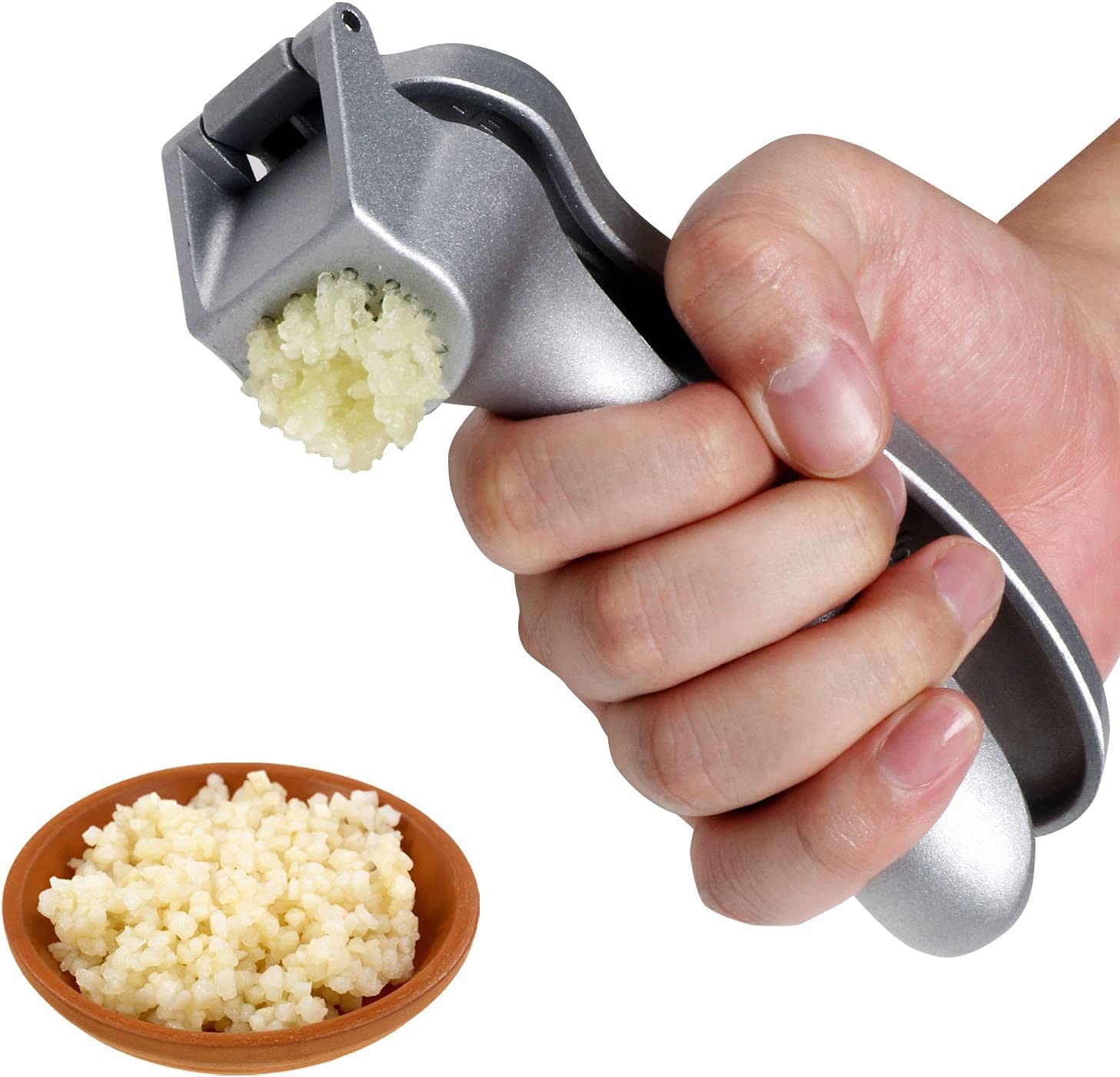 Premium Garlic Press & Mincer - Ergonomic Easy-Squeeze Handle, No Peel Needed, Rust-Proof Stainless Steel - Professional Ginger Crusher with Cleaning Brush - Dishwasher Safe - Perfect for Cooking, Meal Prep & Restaurants