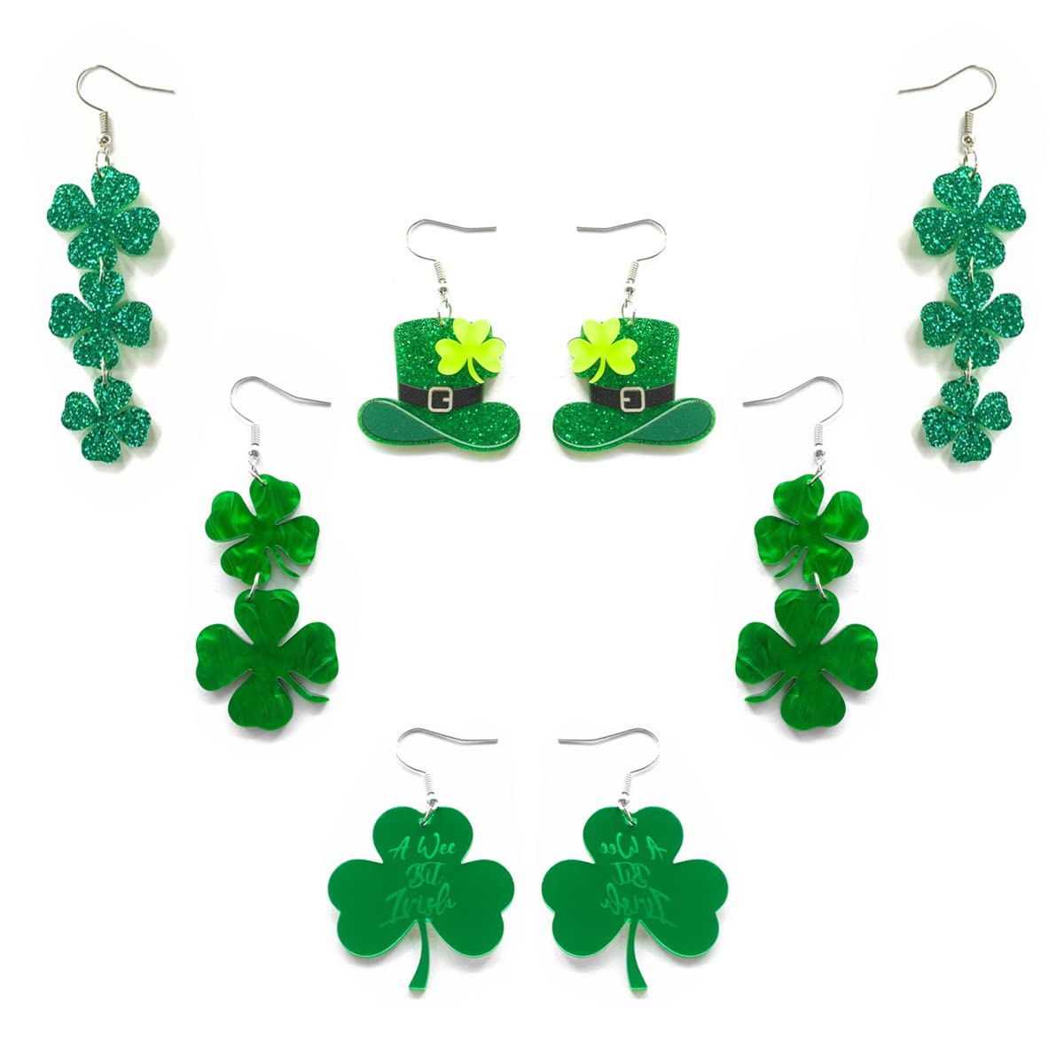 St. Patrick's Day Earrings for Women - Irish Shamrock Dangle Earrings, Green Acrylic Clover Drop Earrings, Girls Jewelry Gift for Party, Festival & Holiday Celebration