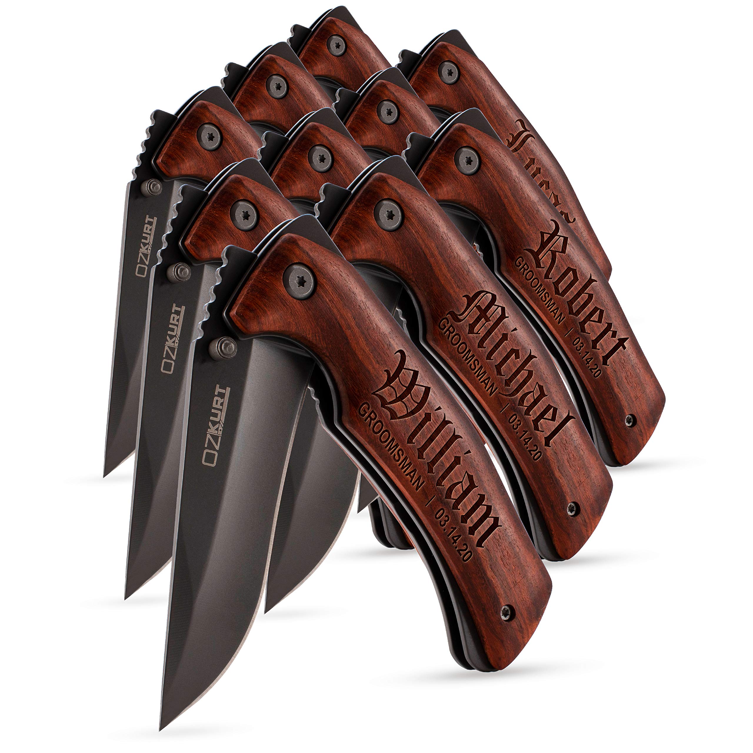 Personalized Pocket Knife Set of 10 - Custom Engraved Groomsmen Gifts with 20 Font Options - Wedding Party Favors for Groomsmen Proposals, Bachelor Parties & Outdoor Adventures