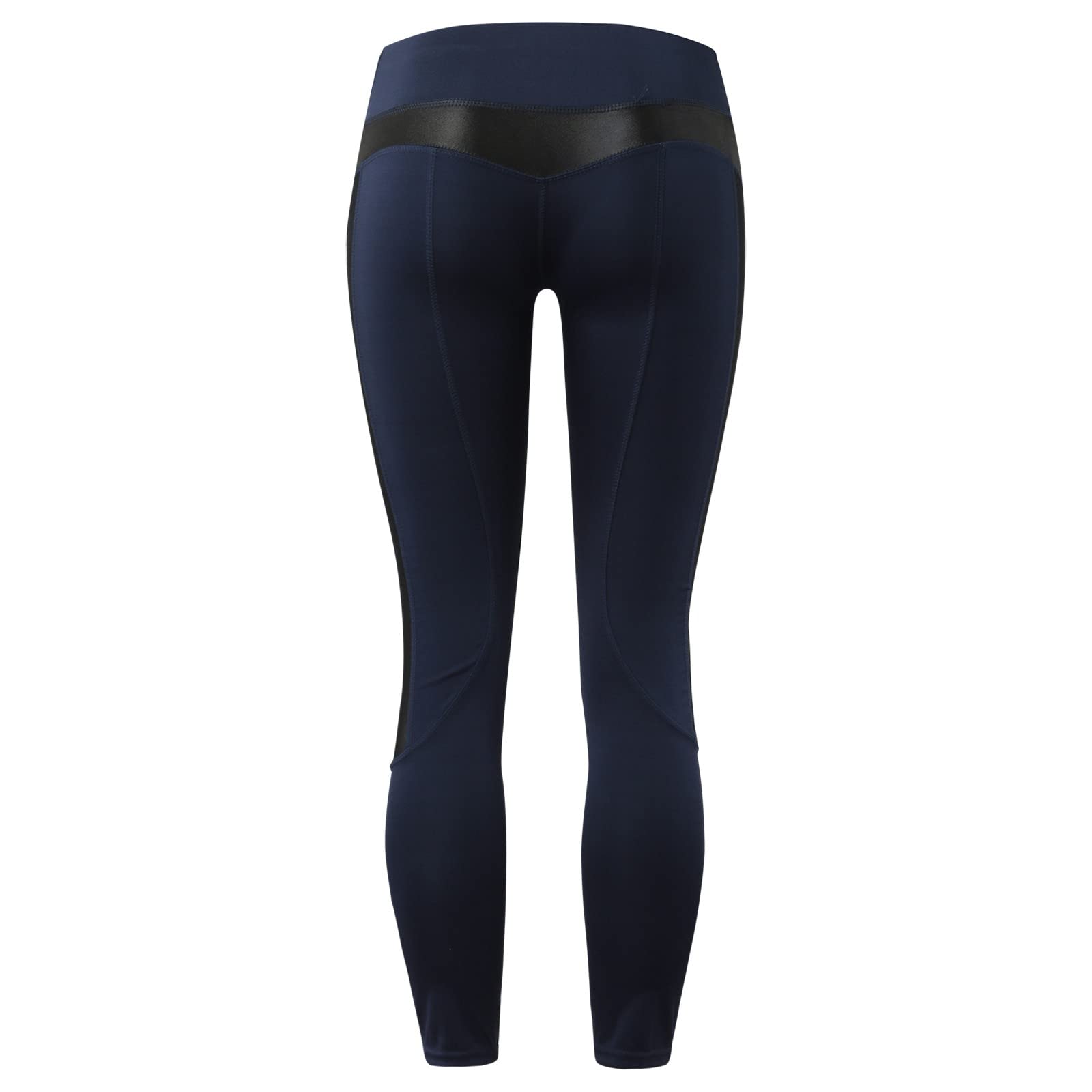 IGETELY Women's High Waist Yoga Pants with Mesh Panel - Butt Lifting, Tummy Control, Breathable Workout Leggings for Running, Gym & Lounge | Navy Blue