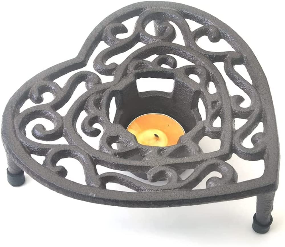 Cast Iron Teapot Warmer with Candle Holder - Heavy Duty Trivet for Coffee, Tea & Food Heating - Decorative Tealight Stand for Kitchen & Dining Room - Perfect for Tea Ceremonies, Coffee Breaks & Romantic Dinners