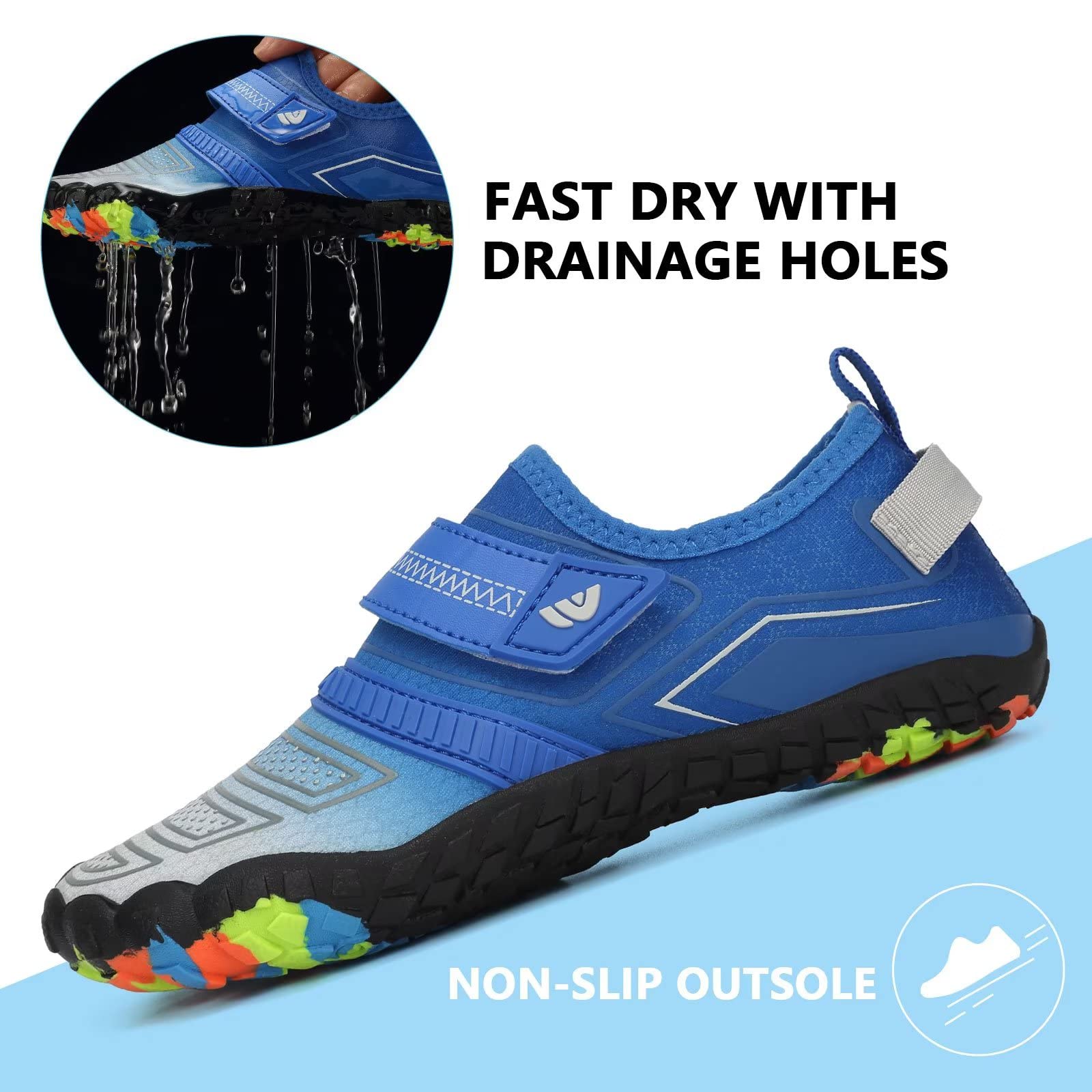 Boys & Girls Water Shoes - Lightweight Comfortable Sole for Easy Walking | Athletic Slip-On Aqua Socks with 5 Toe Design (Toddler/Little Kid/Big Kid) | Perfect for Beach, Pool, Surfing & Water Sports