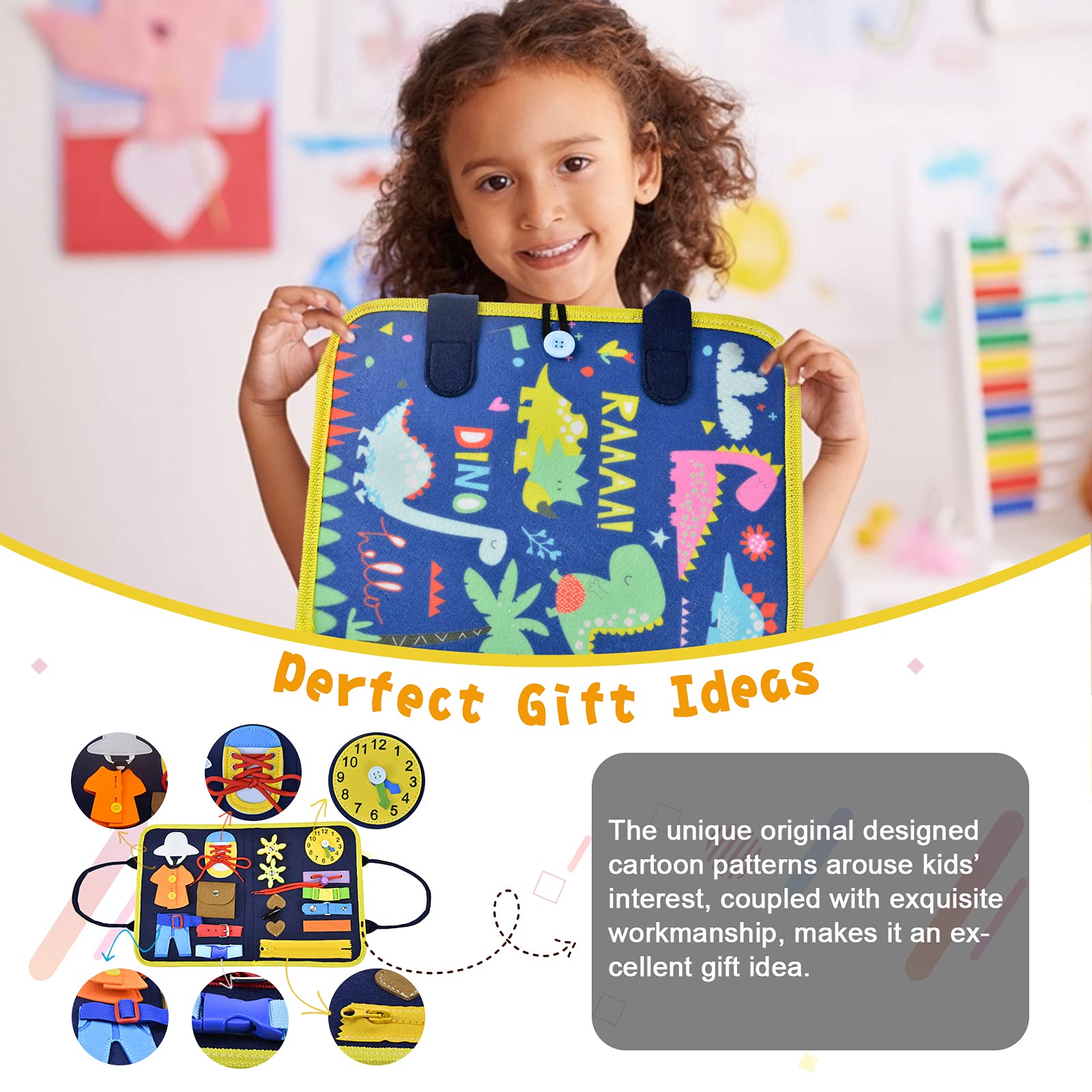 VARANO Montessori Busy Board for Toddlers - Sensory Activity Toy for Fine Motor Skills Development, Educational Travel Toys for Airplane & Car Rides, Perfect Gift for Boys & Girls Ages 2-6 - Ideal for Home, Classroom & On-the-Go Learning