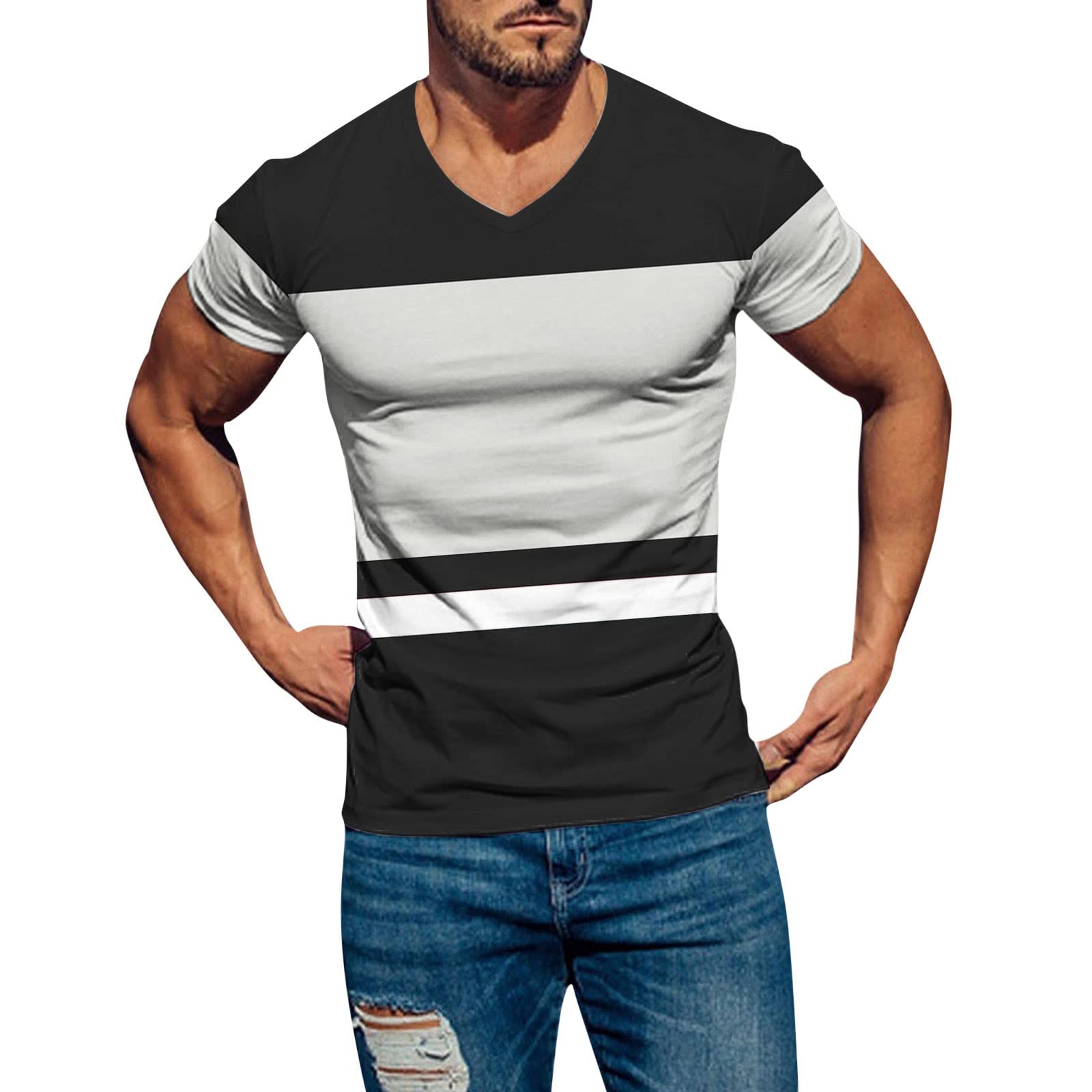 OSTELY Men's Soft Stretch Cotton V-Neck T-Shirt - Slim Fit Short Sleeve Casual Tee for Everyday Wear & Summer Outfits