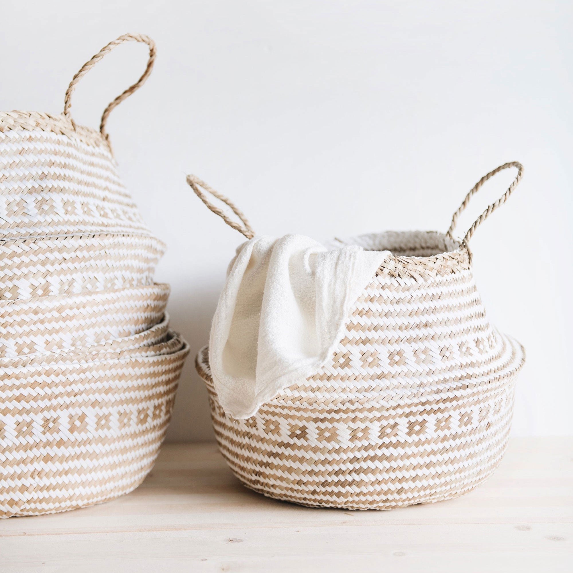 Riley Belly Basket - Handwoven Natural Fiber Storage Basket for Home Organization - Perfect for Nursery, Living Room, or Bathroom Decor