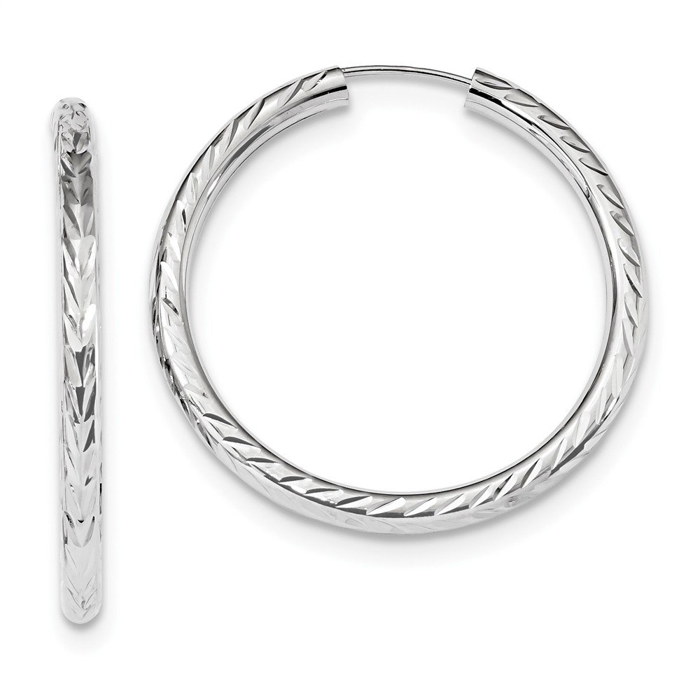 14K White Gold Polished Shiny-Cut Endless Hoop Earrings for Women - Classic Circle Huggie Earrings for Everyday Wear, Gift Giving & Special Occasions (TF1007W)