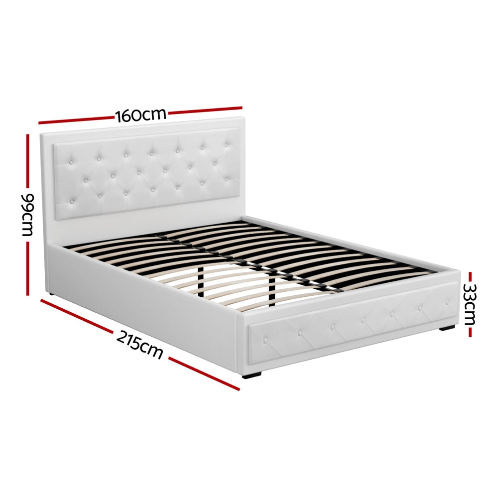Bronte Queen Size Storage Bed Frame in White - Modern Platform Bed with Underbed Storage for Small Spaces & Bedroom Organization