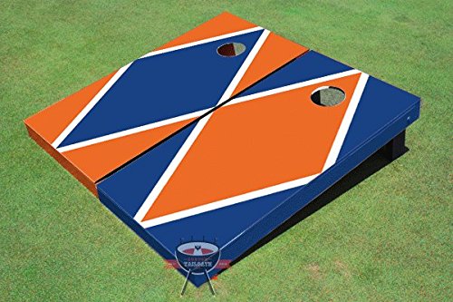 Premium American Tailgate Cornhole Game Set - Royal Blue & Orange Diamond Pattern Boards - Perfect for Backyard BBQs, Parties, and Outdoor Events