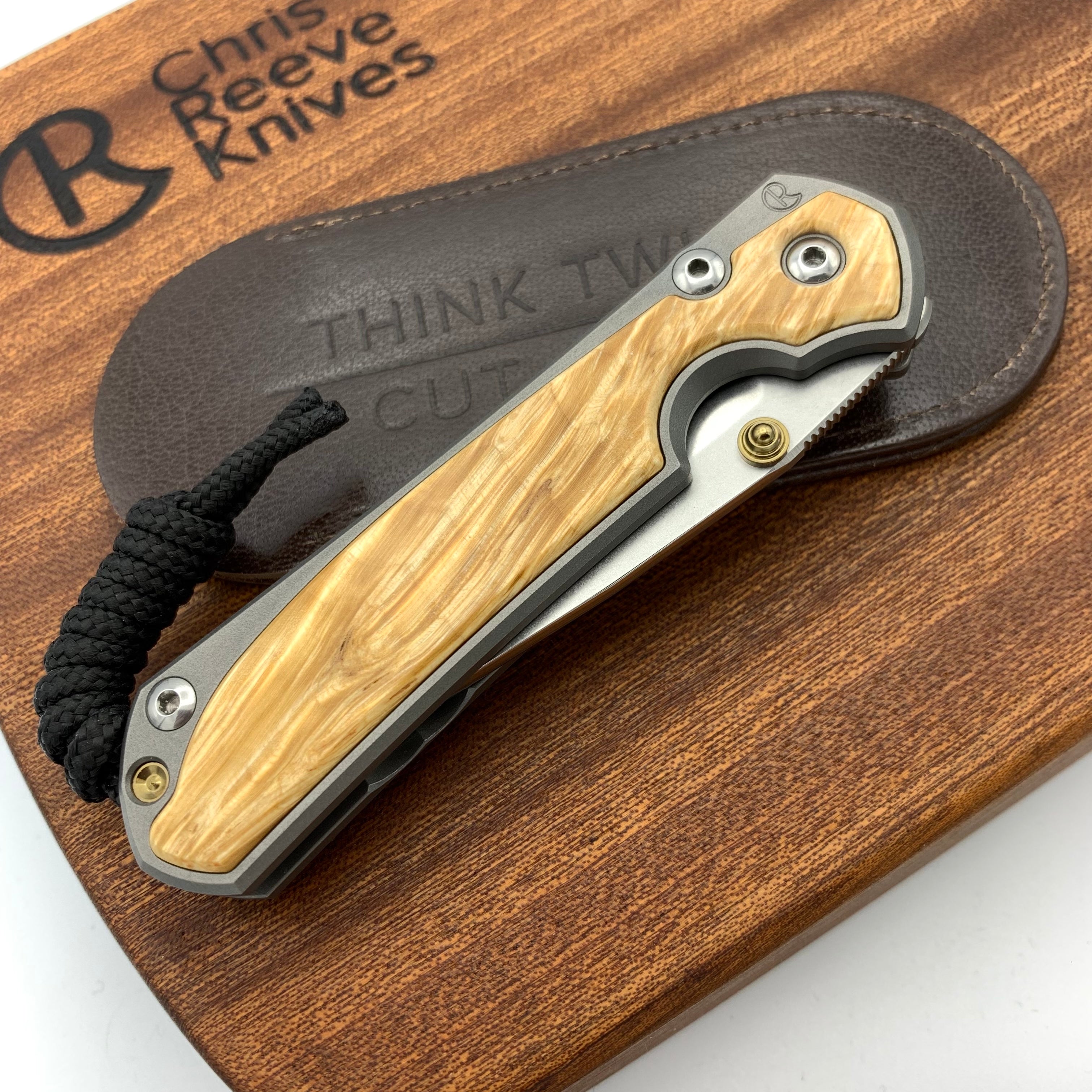 Chris Reeve Knives Small Sebenza 31 Left Handed Drop Point Folding Knife with Box Elder Wood Inlay - Matte Finish - Perfect for EDC, Outdoor Adventures & Collectors