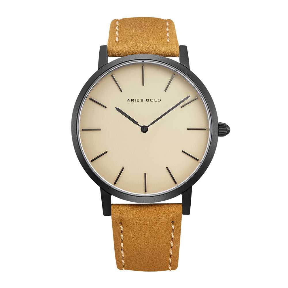 ARIES GOLD URBAN SANTOS G 1022 BK Men's Watch - Brown Leather Strap, Classic Chronograph Design for Business & Casual Wear