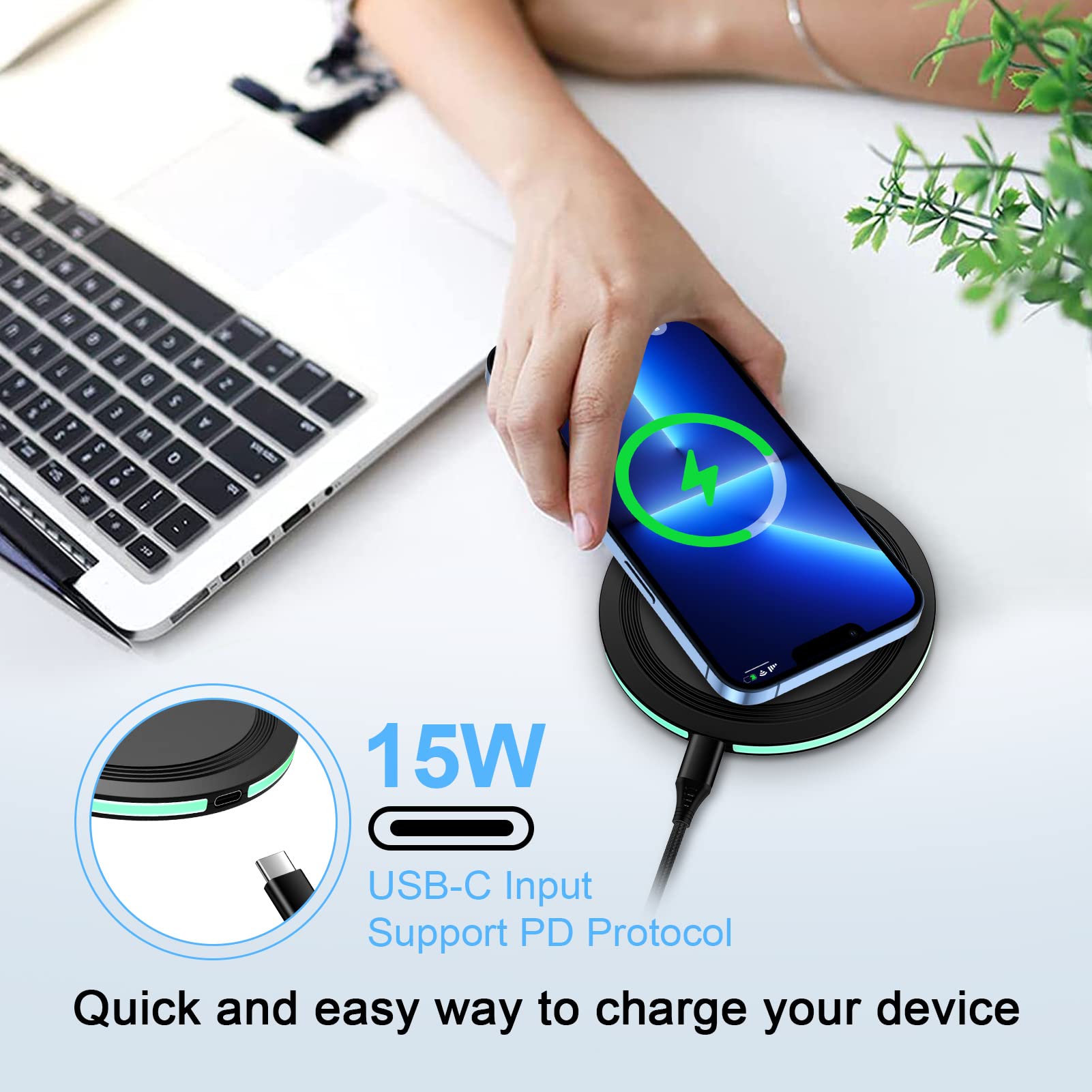 15W Fast Wireless Charger Pad for Samsung Galaxy S25 Ultra/S24 FE/S23 Ultra/S22/S21/Z Flip 6 & Google Pixel 9/8a/7a/8/7 Pro - Qi-Certified Charging Station with QC Adapter - Perfect for Home, Office, and Travel Use