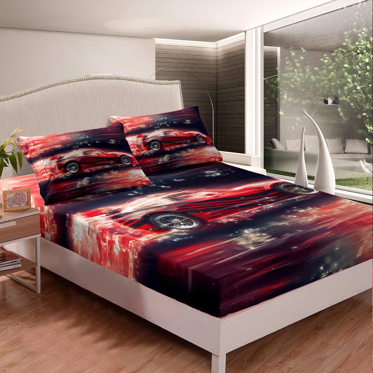 **Boys Race Car Bed Sheets Full Size - 2 Piece Fitted Sheet & Pillowcase Set for Kids, Teens & Young Men - High-Speed Sports Car Design - Cool Automotive Bedding for Extreme Sports Fans - Perfect for Kids' Rooms, Dorms & Themed Bedrooms**