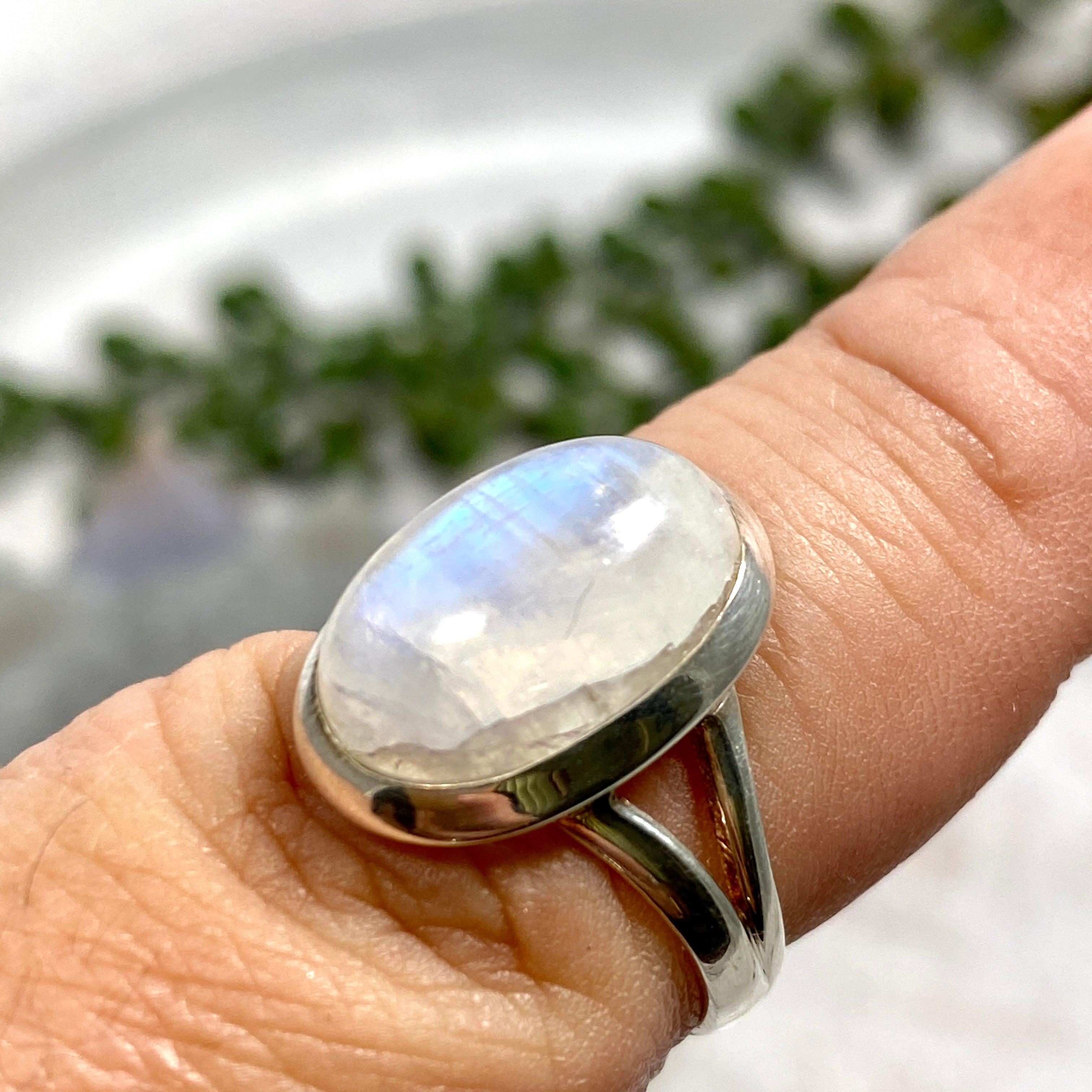 Moonstone Oval Ring for Women Size 8 - Sterling Silver Handmade Jewelry Gift for Birthday, Anniversary & Everyday Wear KRGJ2188