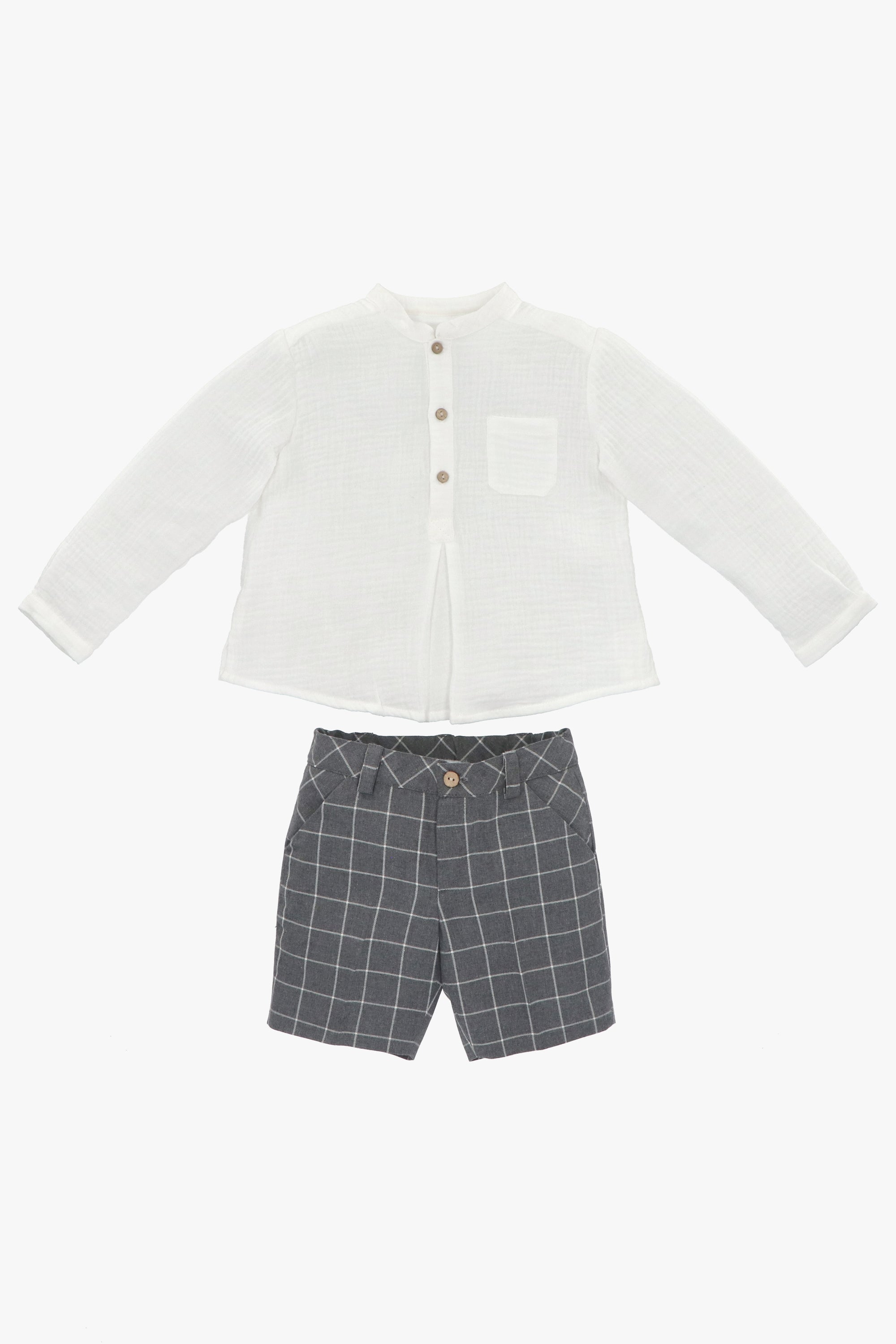 Edmund Men's Casual Shirt & Grey Checked Shorts Set - Stylish Summer Outfit for Beach, Vacation and Outdoor Activities