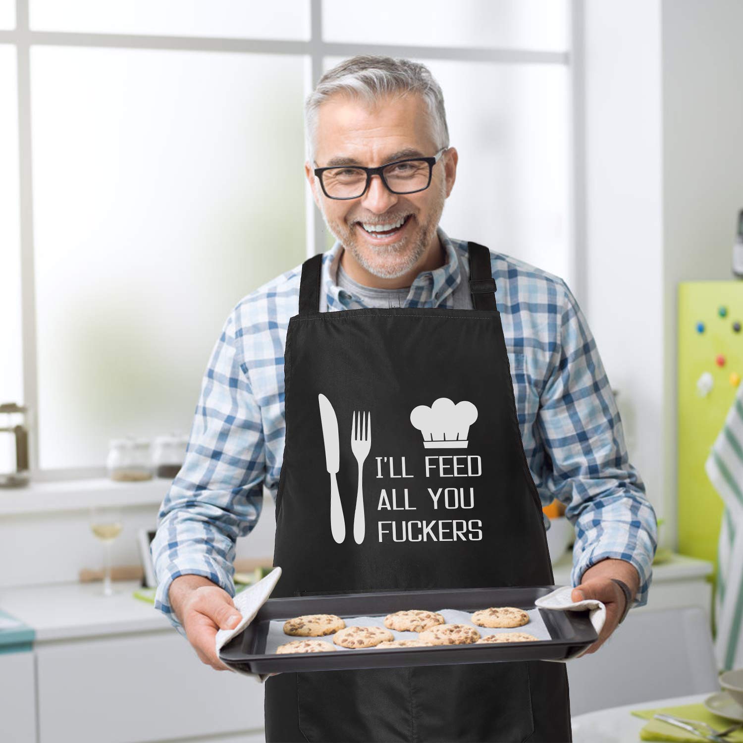 Funny BBQ Cooking Apron for Men - Best Gift for Dad, Husband, Boyfriend, Brother - Unique Birthday & Christmas Present for Men & Women - Perfect for Grilling, Baking & Kitchen Use