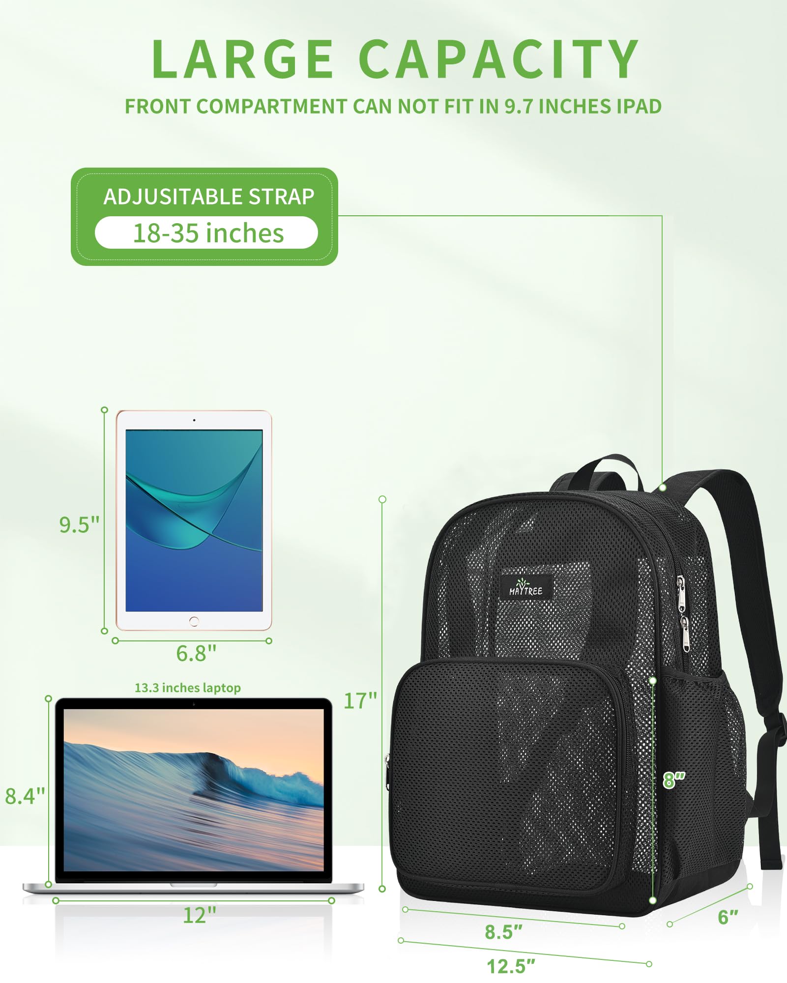 MAY TREE Heavy Duty Mesh Backpack for School, Beach, Swimming & Outdoor Activities - Durable Mesh Bookbag with Reinforced Material - Perfect for Gym, Travel & Daily Commute