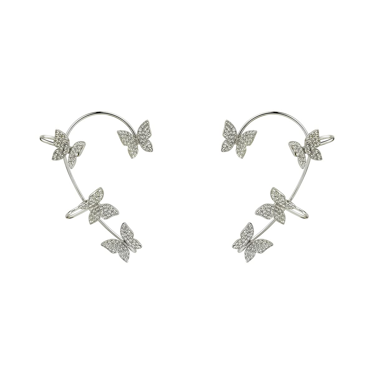 Sparkling Rhinestone Butterfly Ear Cuffs - CZ Wrap Crawler Earrings for Women & Girls | Elegant Clip-On Earrings for Parties, Weddings & Special Occasions