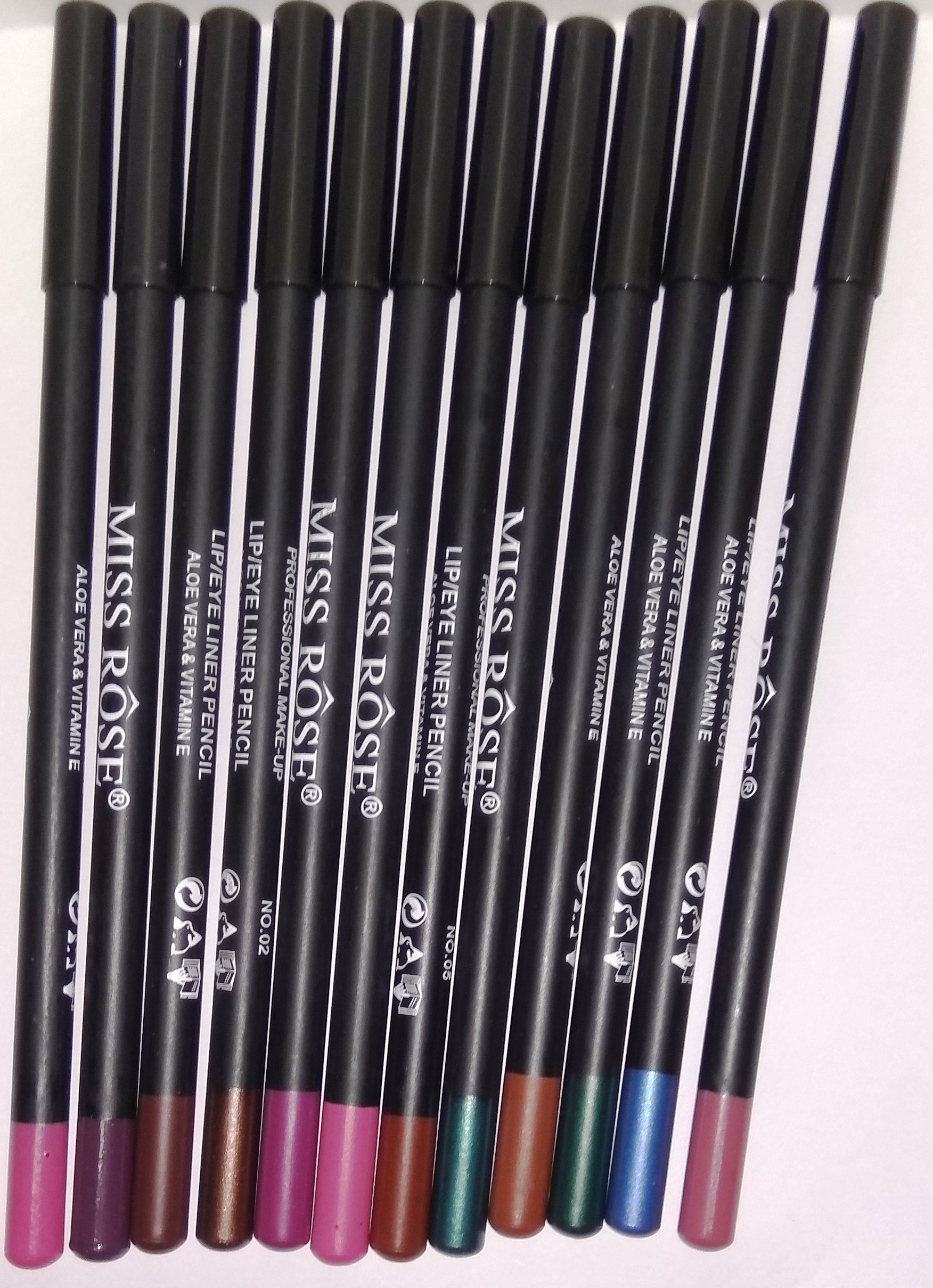 MISS ROSE 12-Piece Lip & Eye Liner Pencil Set - Waterproof, Long-Lasting Makeup for Party, Wedding & Everyday Use