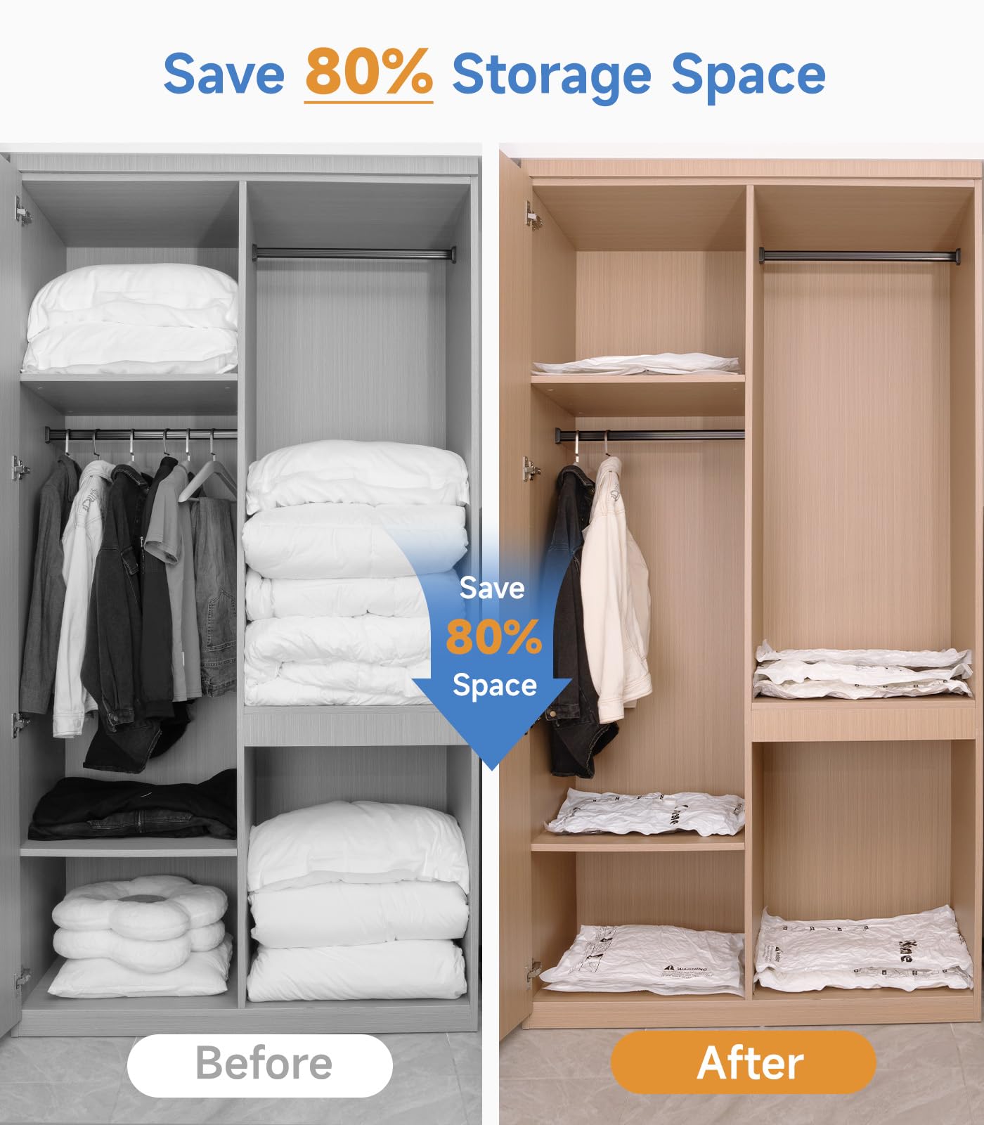 20 Pack Vacuum Storage Bags - 80% Space Saving Vacuum Seal Bags for Clothes, Bedding, Blankets & Comforters | Includes Travel Hand Pump (5 Jumbo+5L+5M+5S) | Perfect for Home Organization, Travel & Seasonal Storage