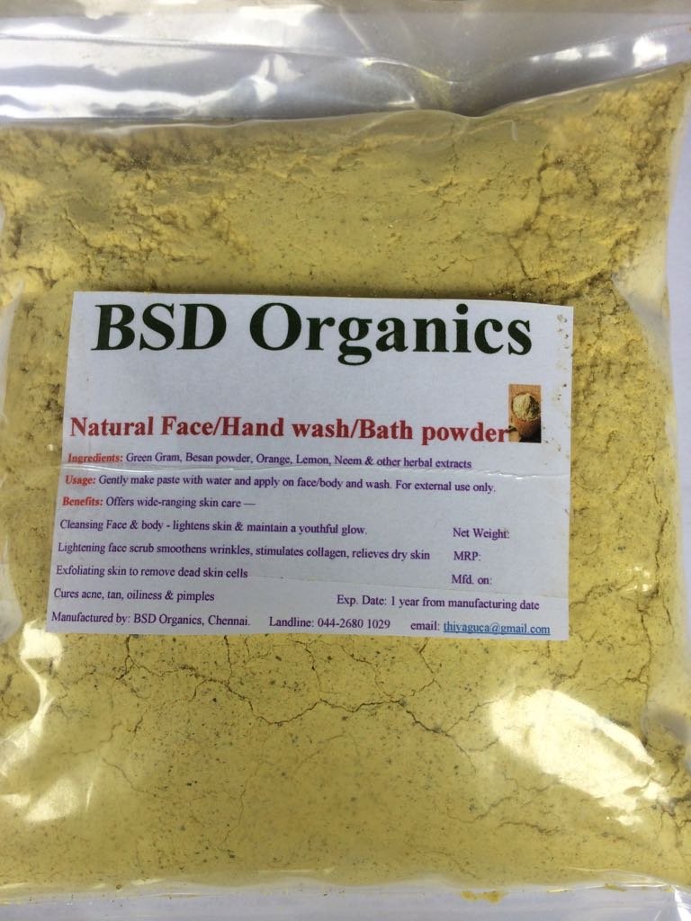 BSD Organics Natural Herbal Face Wash, Bath Powder & Scrub - 400g | Organic Skin Care for Glowing Complexion | Perfect for Daily Cleansing & Exfoliation