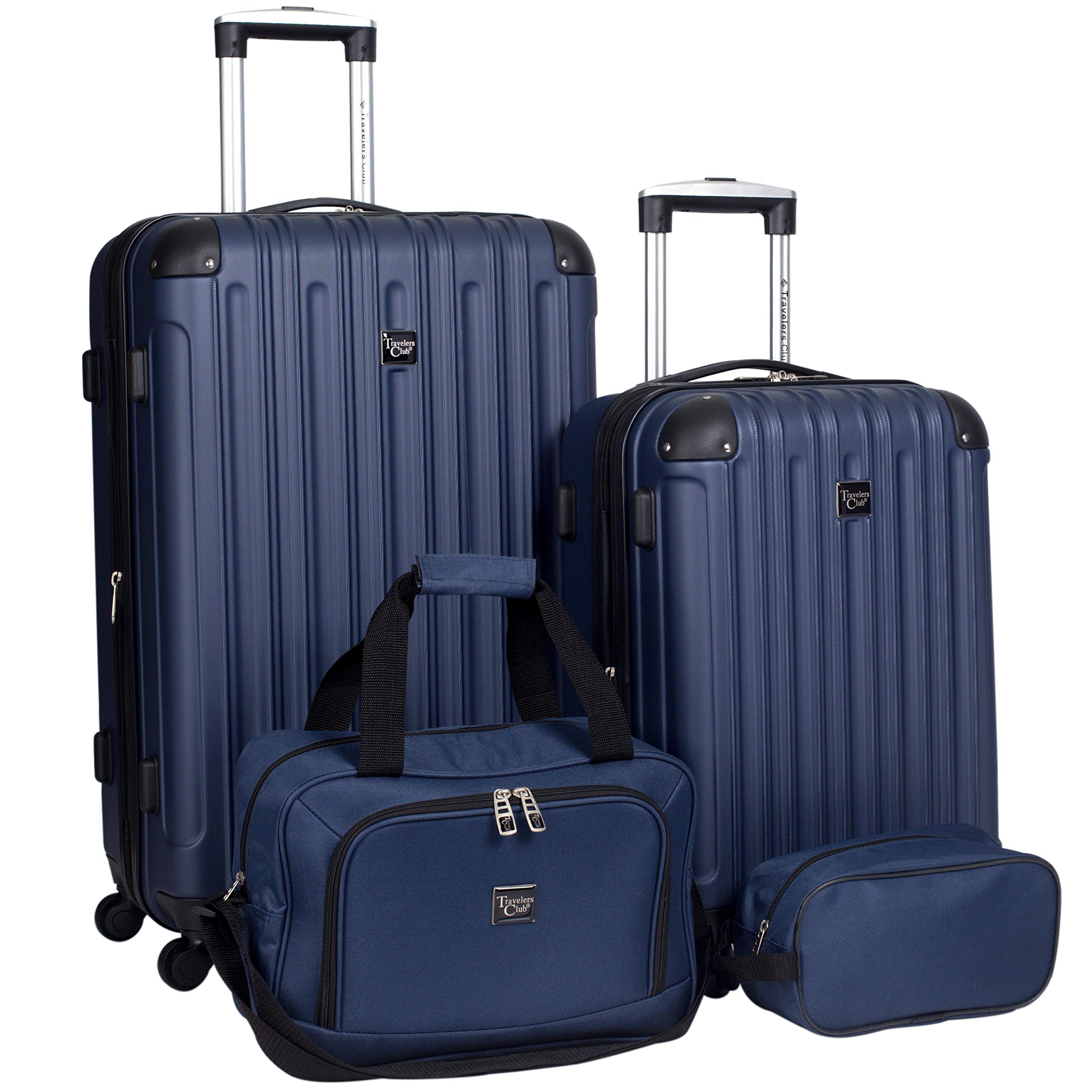 Travelers Club Midtown Hardside Luggage 4-Piece Set - Navy Blue Spinner Suitcase for Air Travel, Family Vacations & Business Trips | Durable Lightweight Carry-On & Checked Bags
