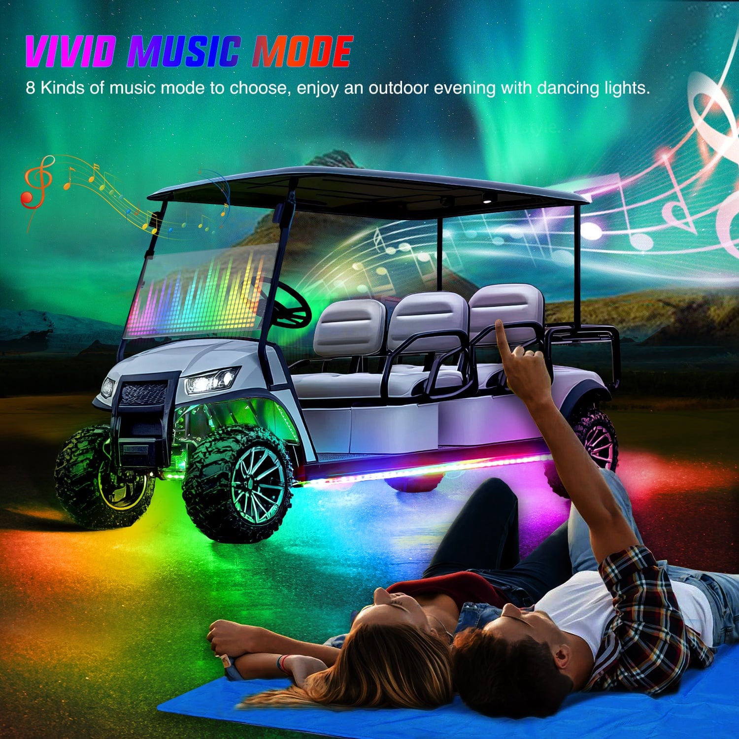 4Pcs LED Golf Cart Underglow Light Kit - Compatible with EZGO, Yamaha, Club Car | Waterproof, Multi-Color Lighting for Night Rides, Car Shows & Off-Road Adventures