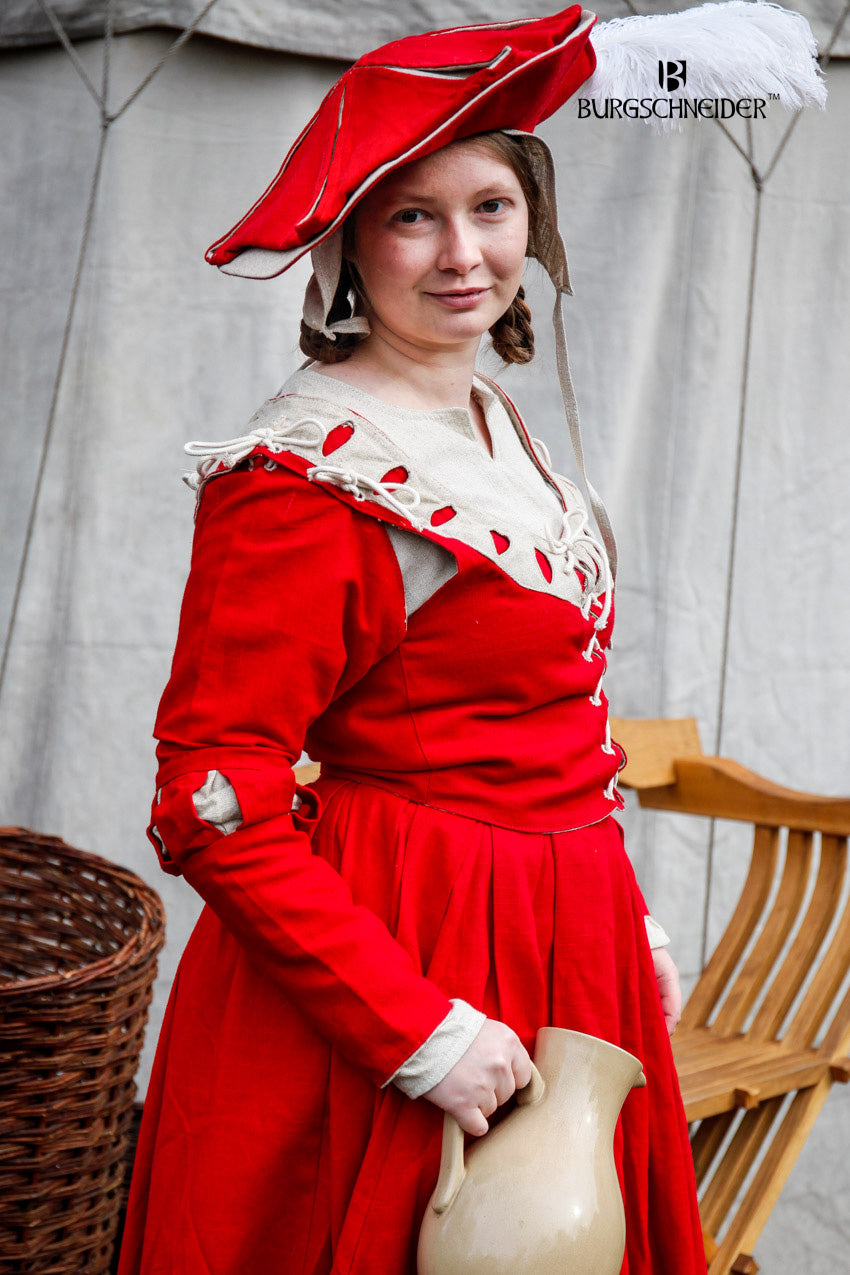 Landsknecht Renaissance Sleeves Floral Red & Natural - Perfect for Historical Reenactments, LARP, and Renaissance Fairs
