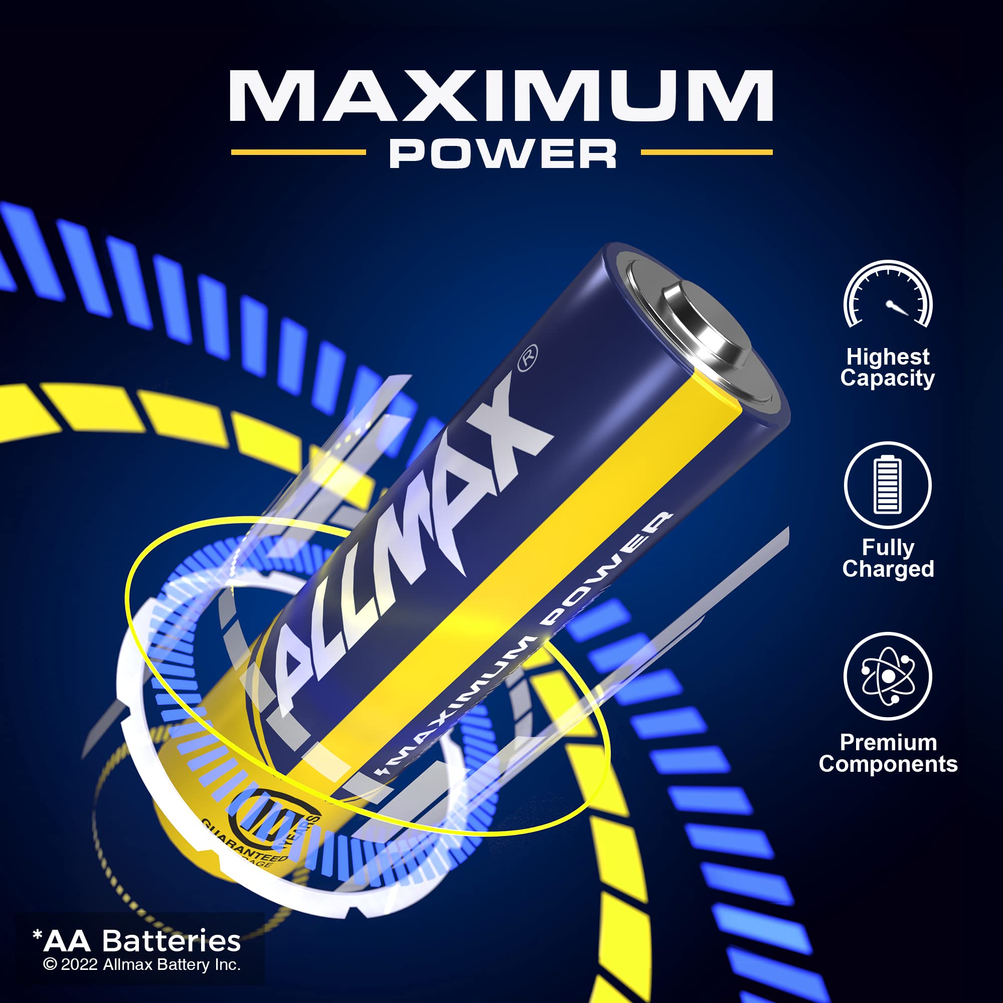 Allmax AA Maximum Power Alkaline Double A Batteries (100 Pack) – Ultra Long-Lasting 10-Year Shelf Life, Leakproof Design, 1.5V High Performance – Perfect for Toys, Flashlights, Remote Controls & Electronic Devices