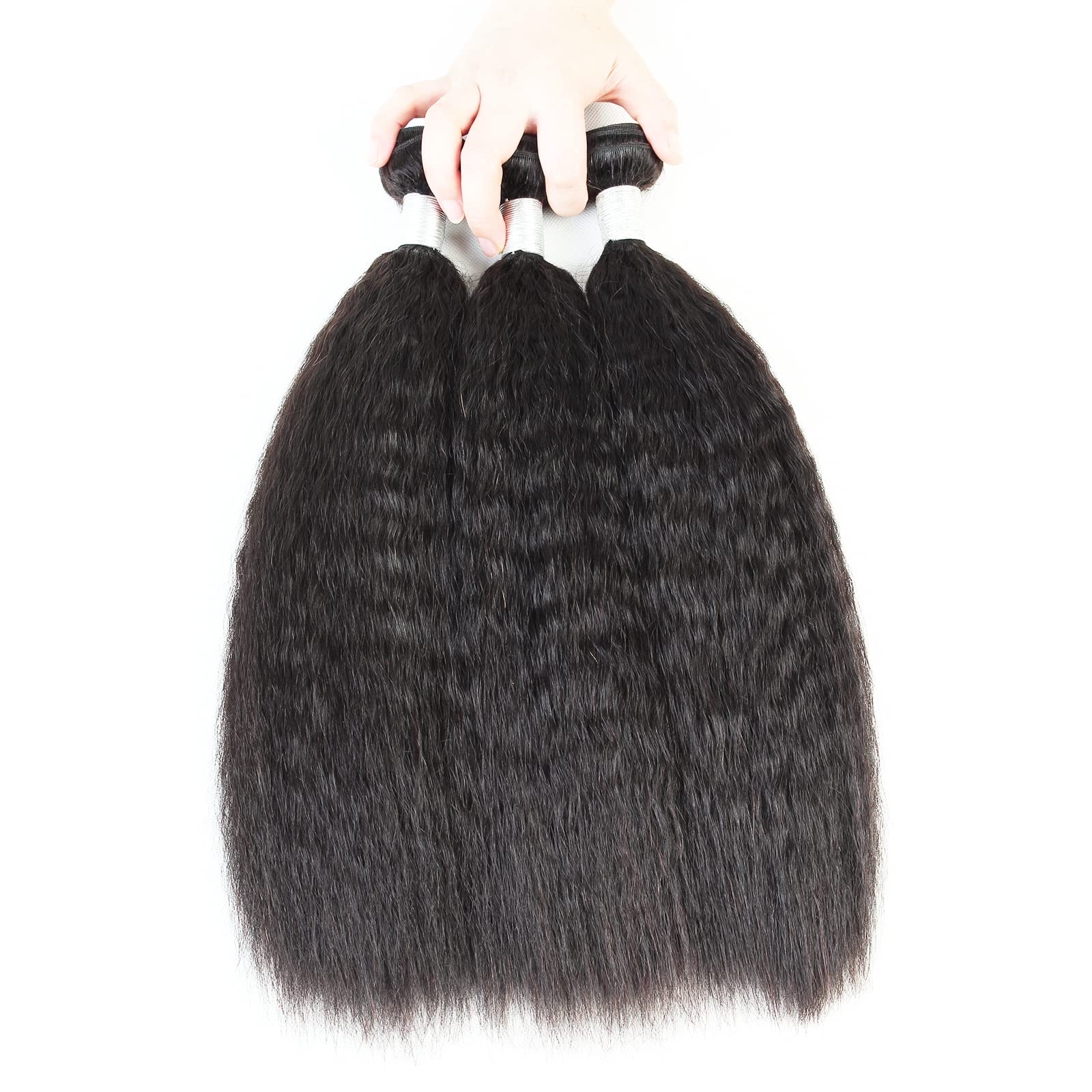 100% Unprocessed Brazilian Virgin Hair Bundles - Kinky Straight Yaki Weave 3 Bundles (22/24/26 Inch) | 12A Remy Human Hair Extensions in Natural Color | Perfect for Protective Styles, Weaves & Everyday Glam