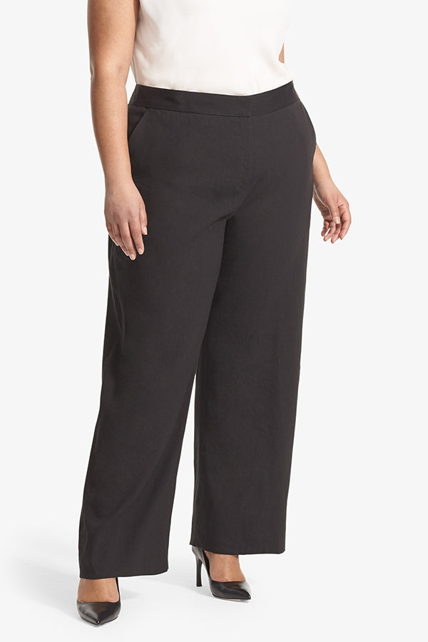 Tinsley Wide Leg Stretch Linen Pants for Women - Comfortable & Breathable Black Trousers - Perfect for Office, Travel and Casual Wear
