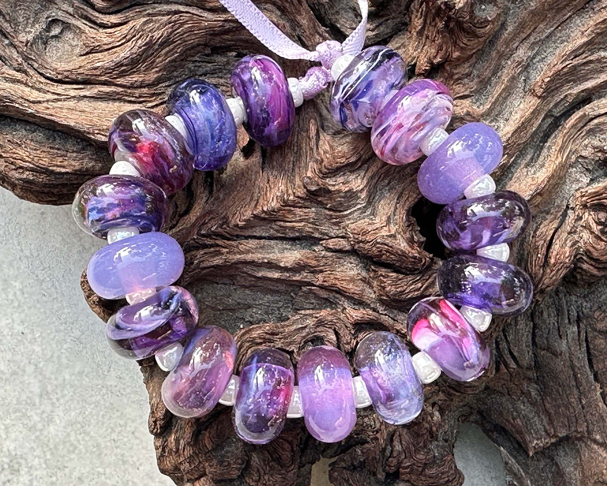 16pcs Purple Swirl Lampwork Glass Beads for Jewelry Making - Handmade SRA Beads for Bracelets, Necklaces & DIY Crafts