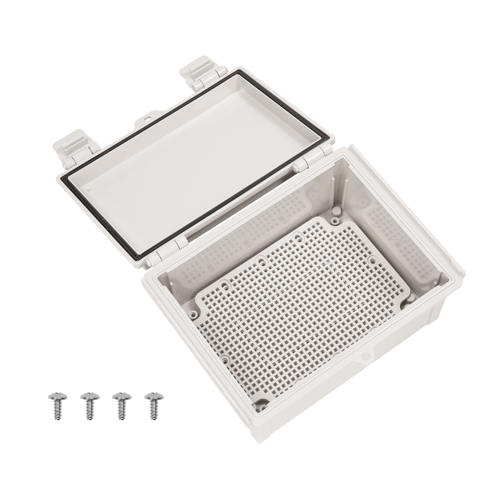 Boxco Q Series 6.30 x 8.27 x 3.94 Inches (160 x 210 x 100mm) Waterproof Plastic Enclosure - IP67 Rated, IK08 Impact Resistant, ABS Material, Grey Hinged Cover with Mounting Plate - Ideal for Outdoor Electronics, Industrial Control Boxes & Electrical Equipment Protection