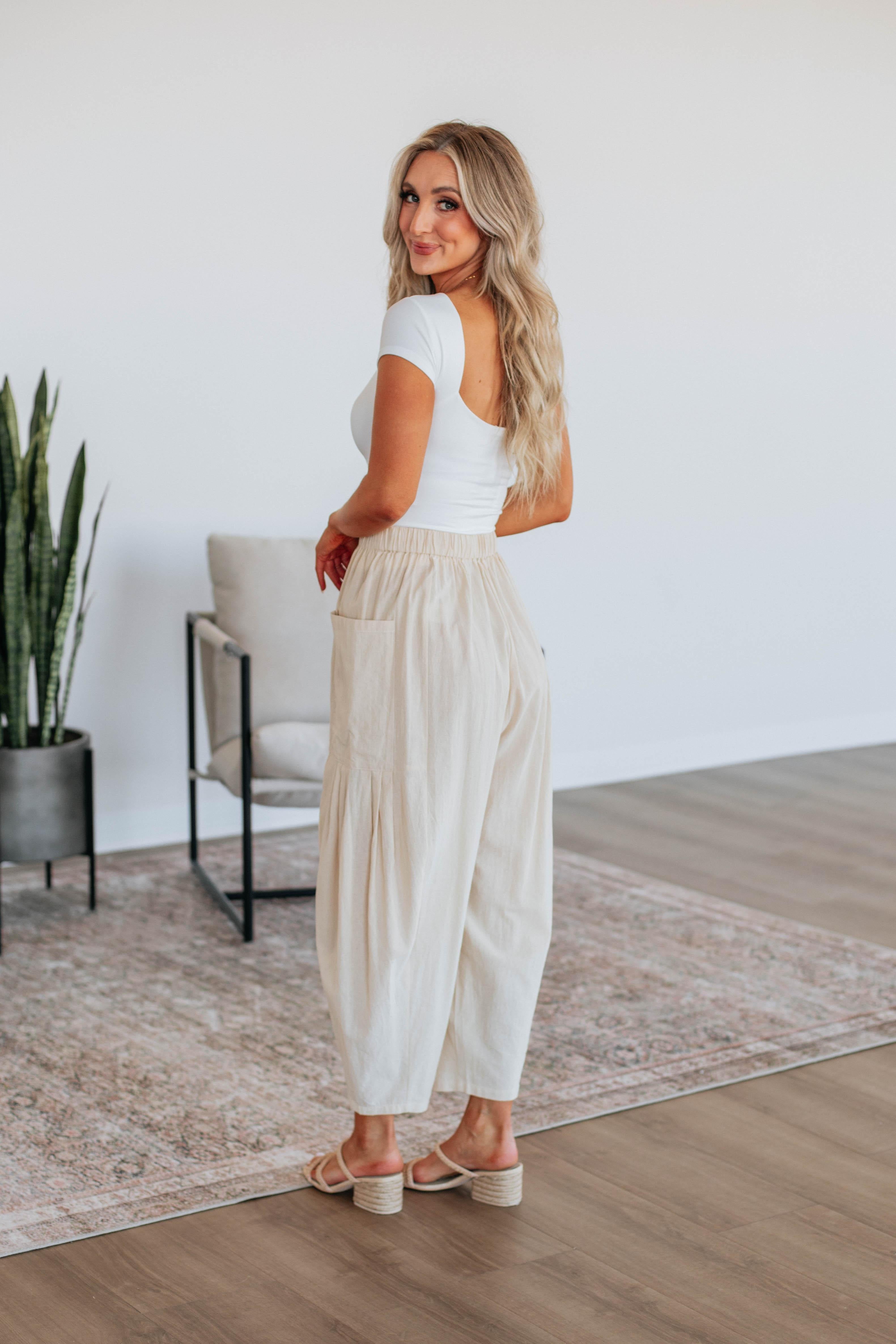 Adeera Women's High-Waisted Beige Casual Pants - Comfortable Stretchy Trousers for Work, Travel & Everyday Wear