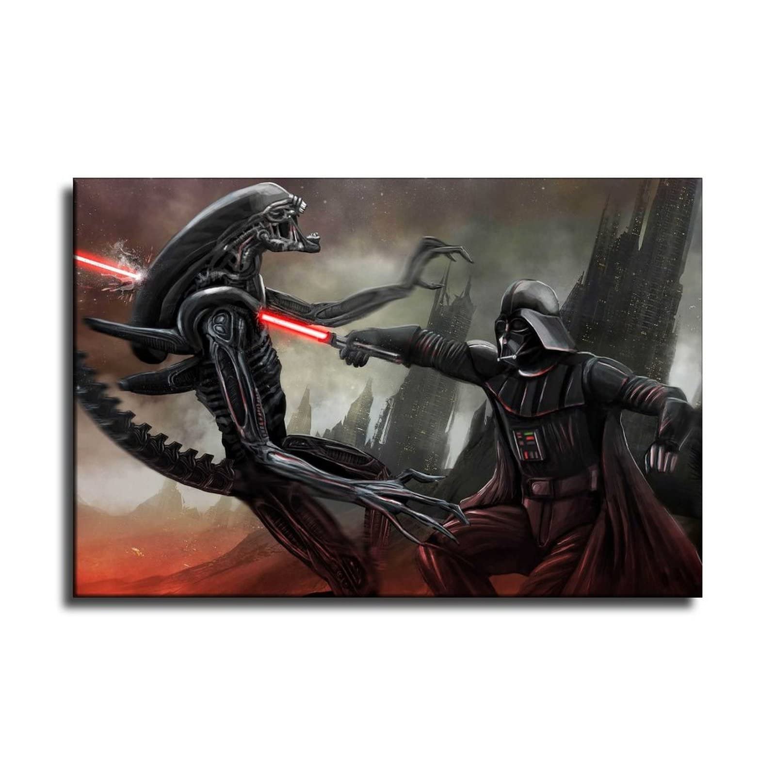 FFZRR Darth Vader Vs Aliens Xenomorph Canvas Wall Art - Premium Star Wars Poster Print for Modern Home, Bedroom & Office Decor - Sci-Fi Movie Fan Gift