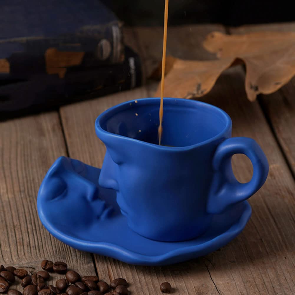 Premium Ceramic Coffee Mug Set - 6-Piece Cappuccino Latte Cup & Saucer for Espresso, Tea - Microwave & Dishwasher Safe Blue Porcelain Cups - Perfect for Home, Office & Cafe Use