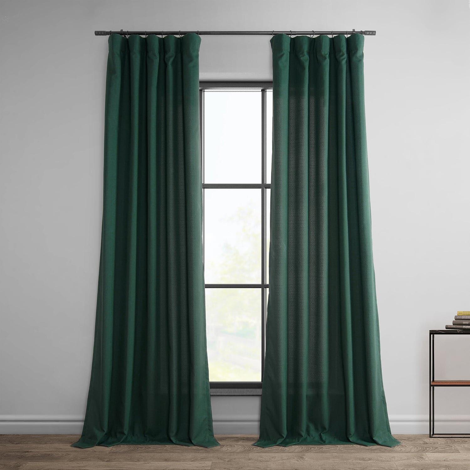 Premium Deep Green Dobby Linen Curtains - Breathable & Light Filtering Window Treatments for Living Room, Bedroom & Dining Room Decor
