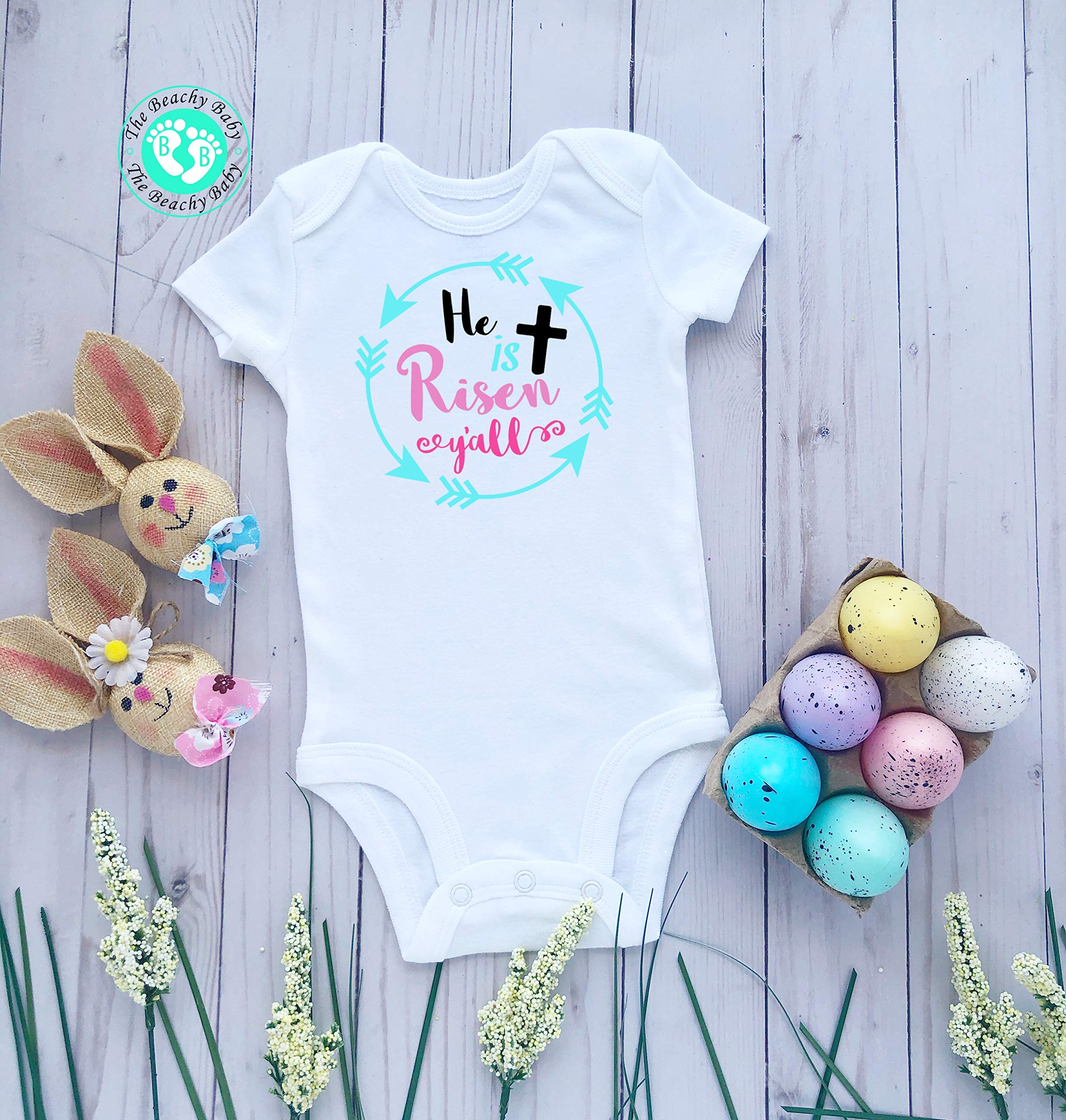 He Is Risen Y'all Baby Unisex Easter Onesie - Funny Easter Romper for Infants & Toddlers - Cute Easter Outfit for Church, Egg Hunts & Family Photos