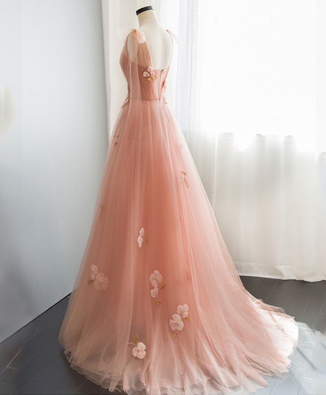 Elegant Pink V-Neck Tulle Long Prom Dress for Women - Flowy A-Line Evening Gown for Formal Events, Homecoming, and Special Occasions