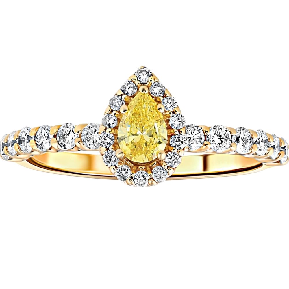 3/4 Carat Fancy Yellow Pear Lab Grown Diamond Halo Engagement Ring in 14K Yellow Gold - Perfect for Proposals, Anniversaries & Special Occasions