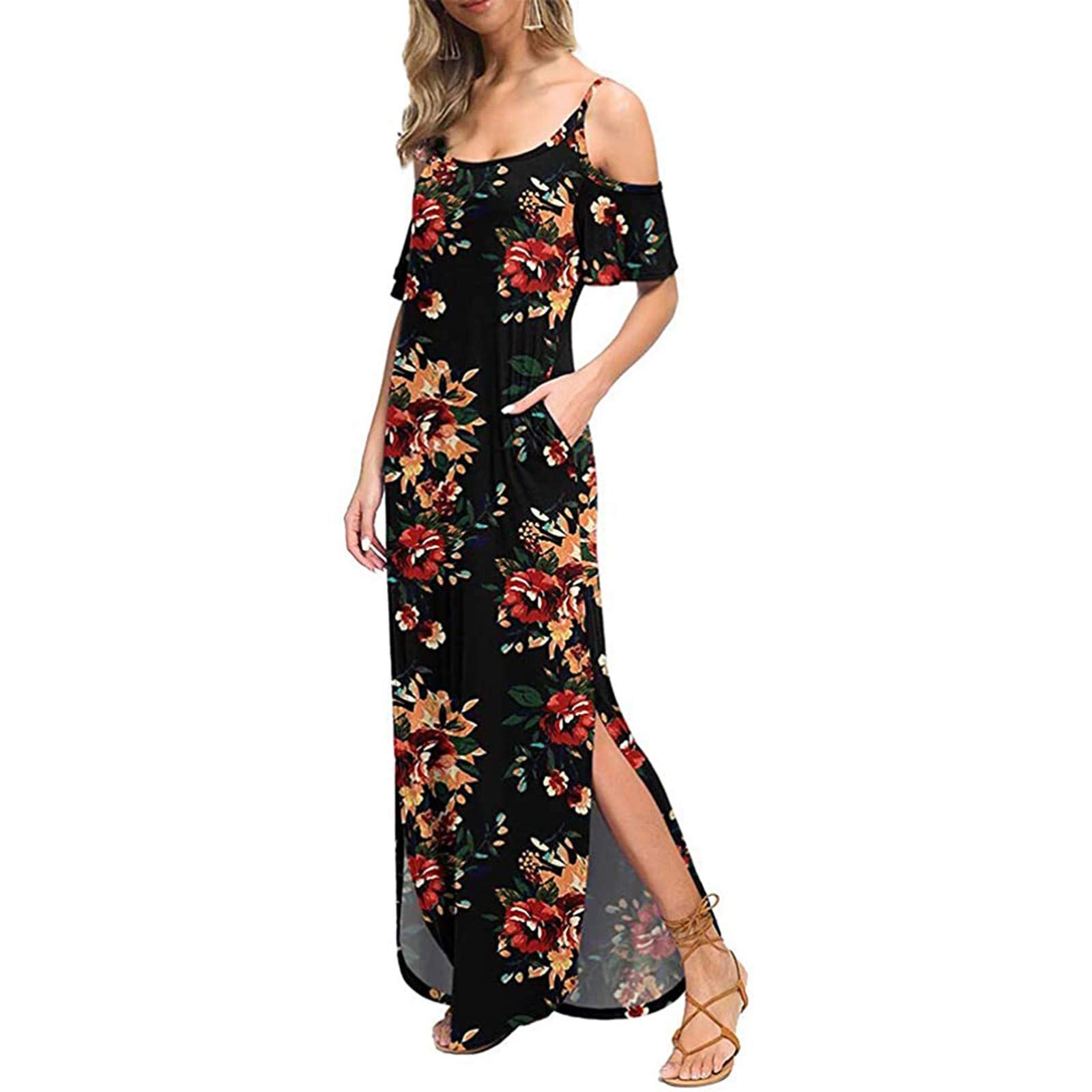 **Maternity Dresses for Women - Casual Short Sleeve Maxi Dress with Side Slit, Loose Fit for Beach, Pregnancy & Everyday Wear**    *使用场景示例: Perfect for maternity photoshoots, beach outings, casual outings, or relaxing at home during pregnancy.*