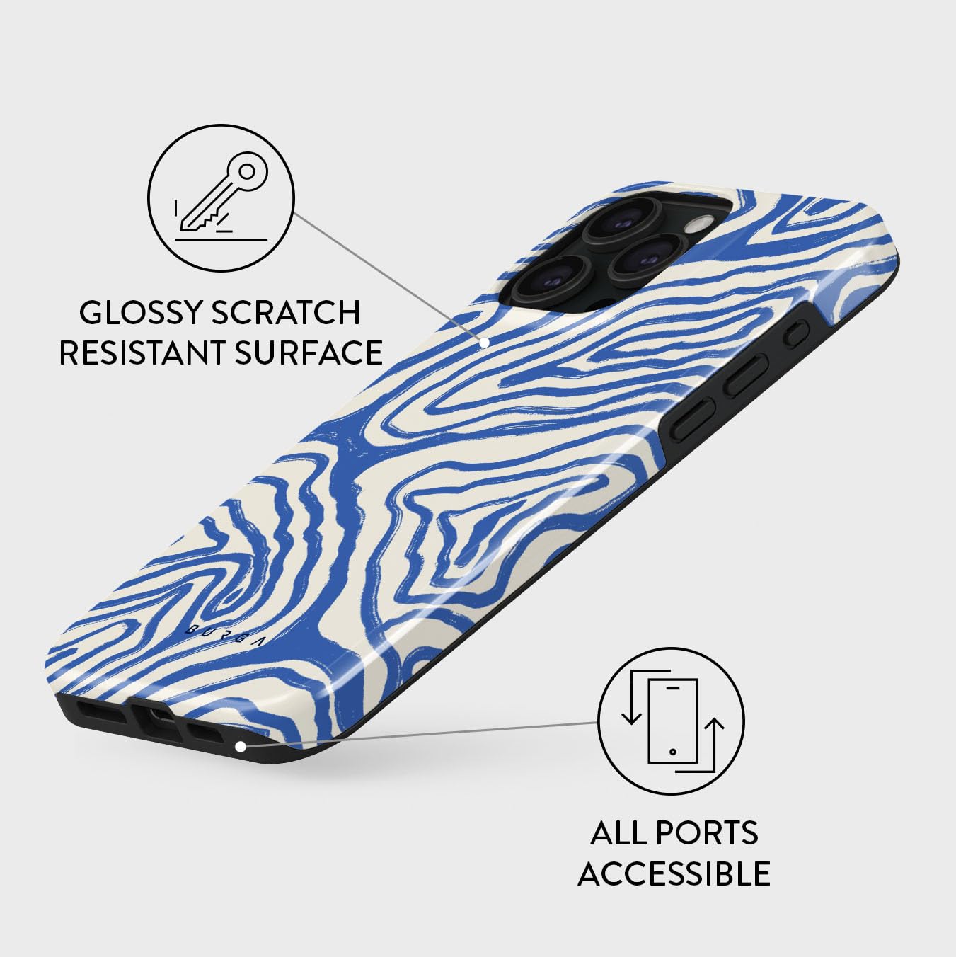 BURGA iPhone 15 Pro Max Case - Trendy Aesthetic Blue Ocean Waves Design, Hard Shell Protective Cover for Apple iPhone 15 Pro Max - Perfect for Women & Men | Everyday Use, Travel, Work & Style Accessory