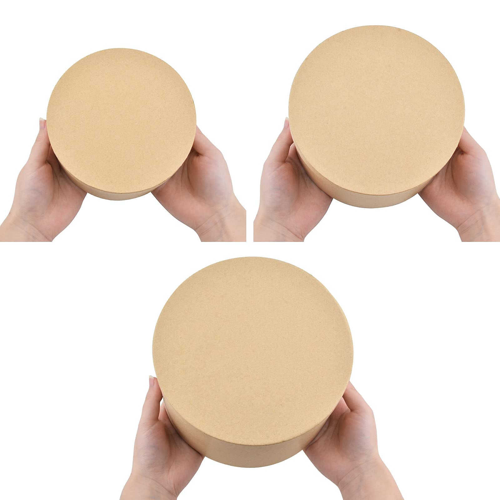 WANDIC Set of 3 Small & 3 Large Round Kraft Paper Mache Boxes with Lids - Storage Organizer for Jewelry, Cosmetics, Accessories & Gifts | Perfect for Home Decor, Wedding Favors & DIY Craft Projects