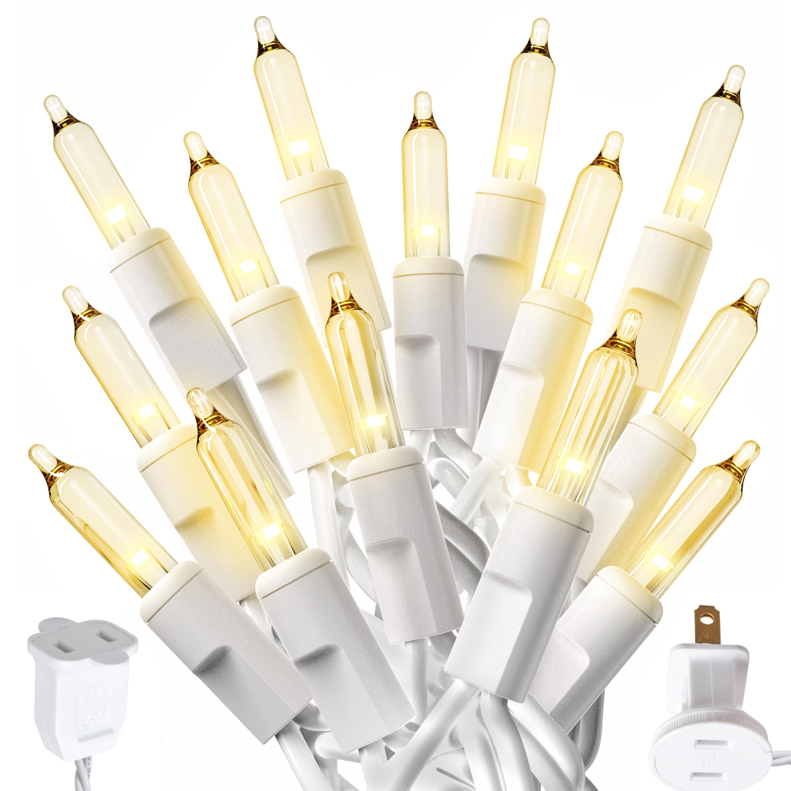 PREXTEX 10 Ft Warm White LED String Lights - 100 Twinkle Christmas Tree Lights for Indoor/Outdoor Holiday Decor, Mardi Gras Party Lights, Connectable Multi-Strand White Wire - Perfect for Christmas Trees, Patios, Weddings & Home Decoration