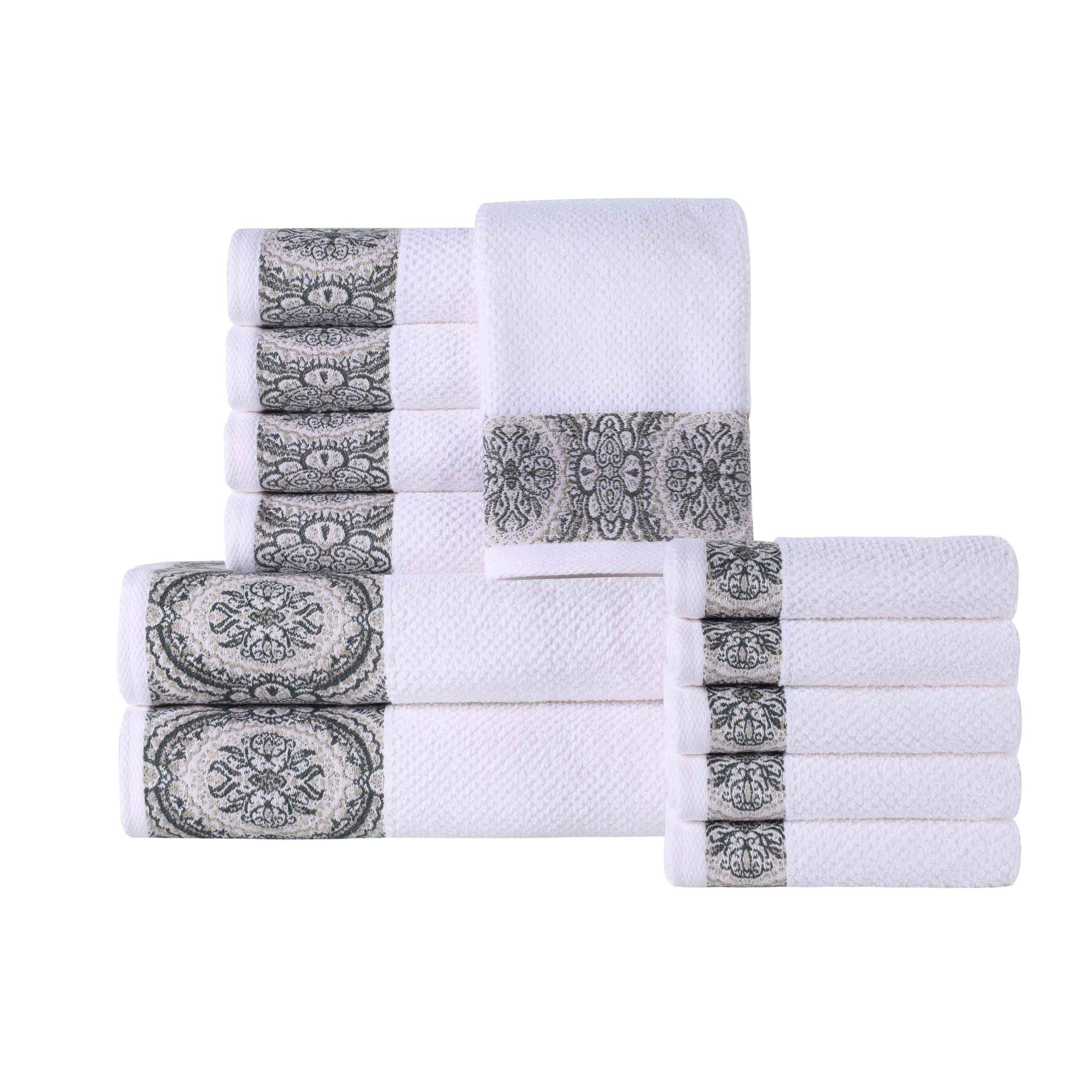Premium 12-Piece Medallion Cotton Jacquard Towel Set - Soft, Absorbent & Luxurious Bath, Beach & Spa Towels for Home & Hotel Use