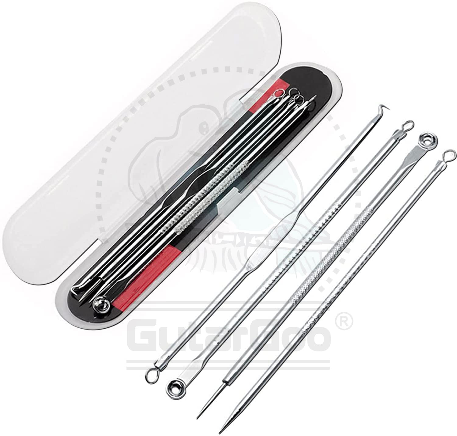 Gutargoo® 4-Piece Blackhead Remover Kit - Stainless Steel Pimple & Comedone Extractor Tool for Acne Treatment, Blemish Removal, Whitehead Popping - Perfect for Face & Nose Care for Women & Men - Ideal for Home Skincare Routine & Travel Beauty Essentials