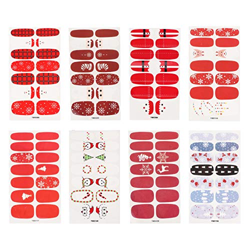 Lurrose 8 Sheets Christmas Nail Art Stickers - 3D Holiday Nail Decals for Manicure, DIY Nail Stencils & Nail Art Accessories (Colorful) - Perfect for Christmas Parties, Gifts & Festive Nail Designs